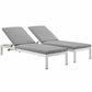 Modway Shore Chaise with Cushions Outdoor Patio Aluminum Set of 2 FredCo
