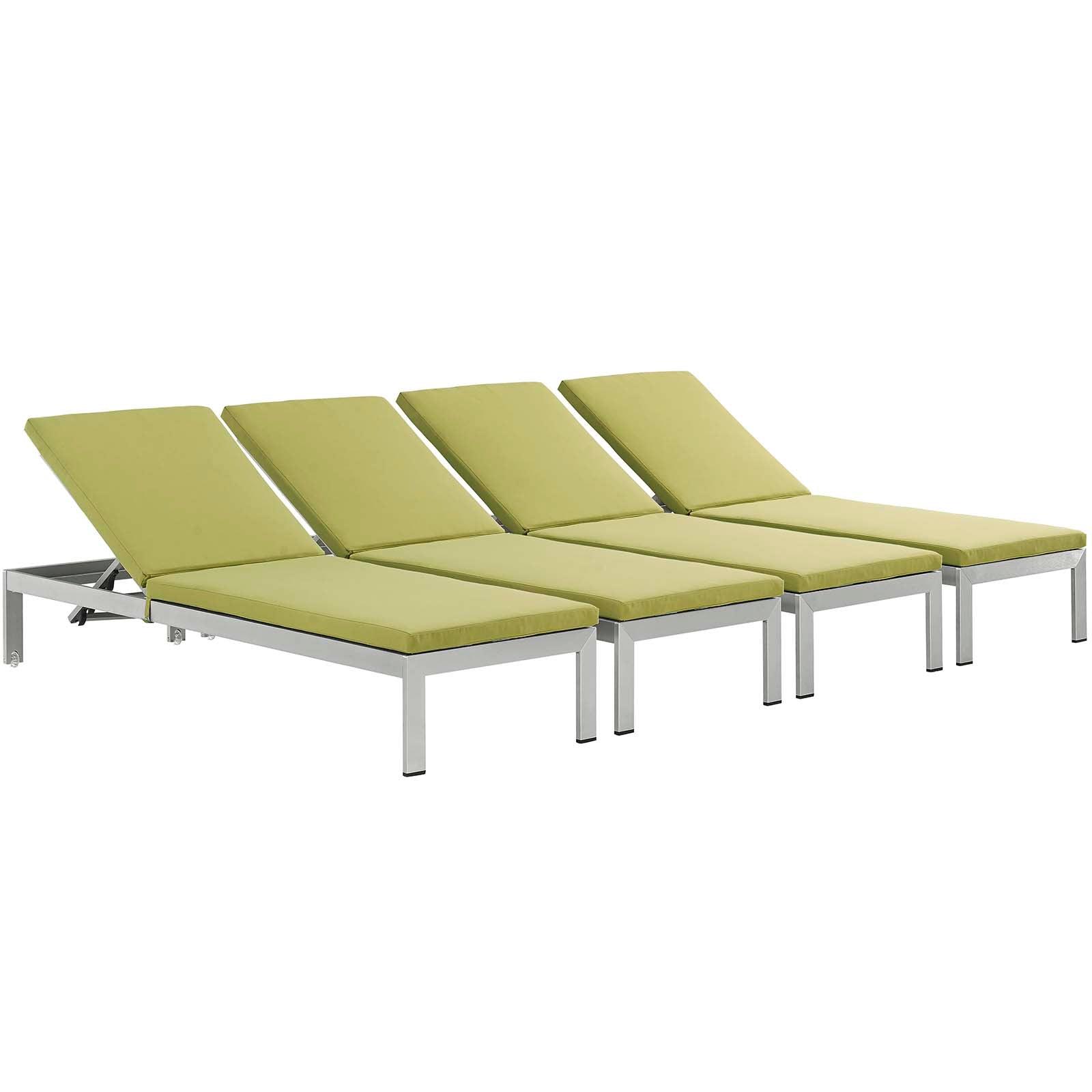 Modway Shore Chaise with Cushions Outdoor Patio Aluminum Set of 4 FredCo