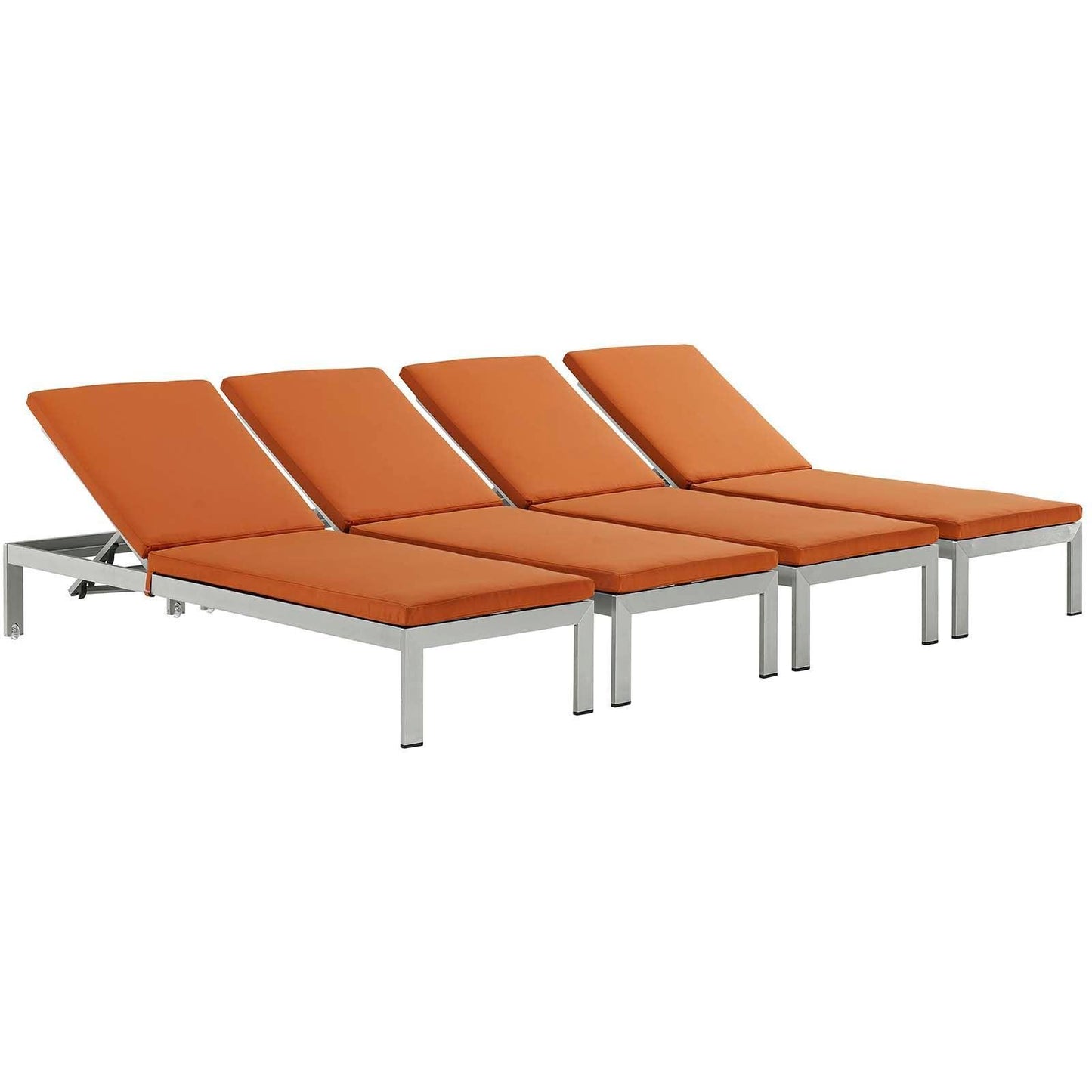 Modway Shore Chaise with Cushions Outdoor Patio Aluminum Set of 4 FredCo