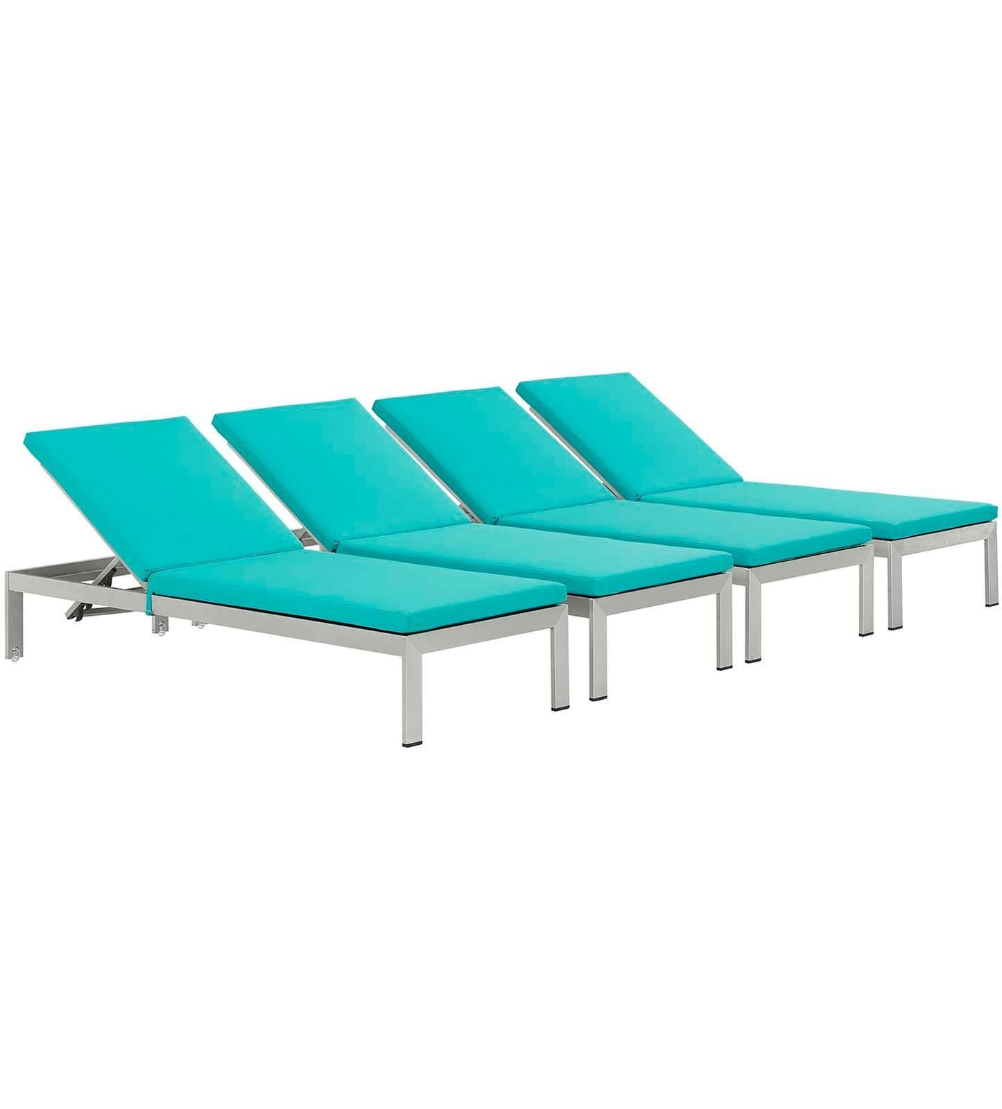 Modway Shore Chaise with Cushions Outdoor Patio Aluminum Set of 4 FredCo