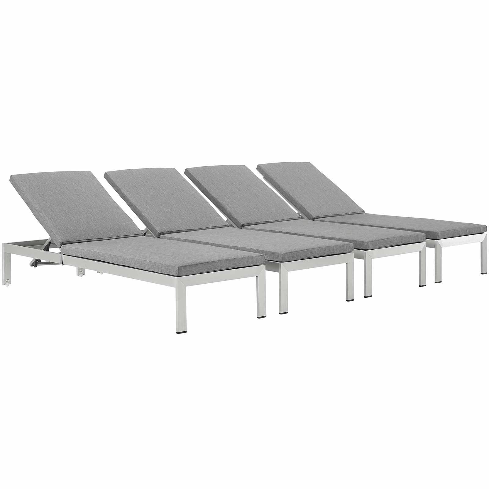 Modway Shore Chaise with Cushions Outdoor Patio Aluminum Set of 4 FredCo