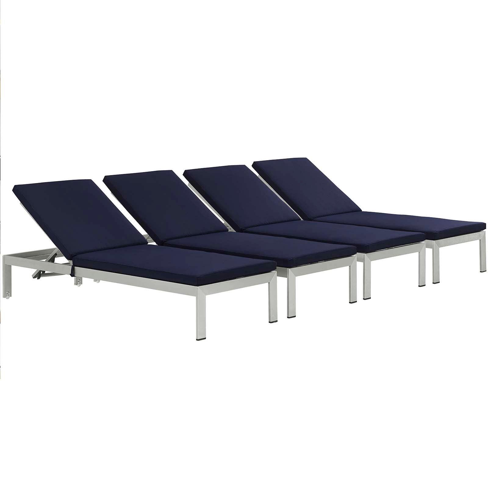 Modway Shore Chaise with Cushions Outdoor Patio Aluminum Set of 4 FredCo