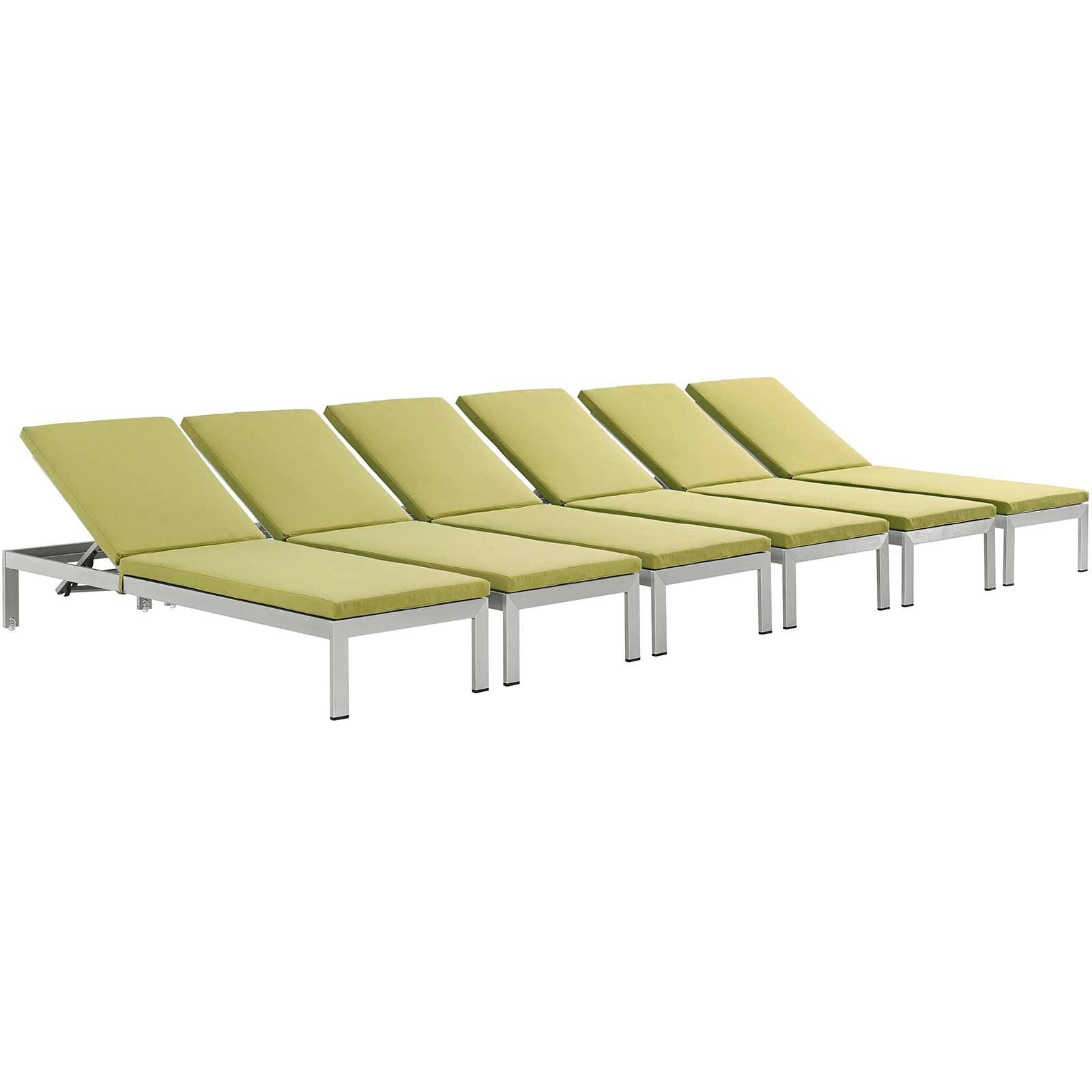 Modway Shore Chaise with Cushions Outdoor Patio Aluminum Set of 6 FredCo