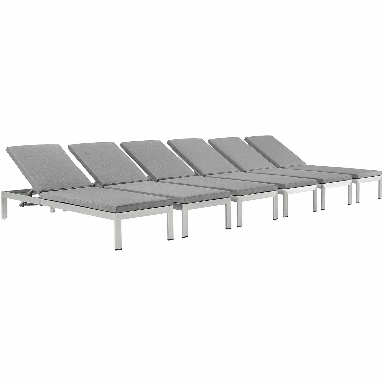 Modway Shore Chaise with Cushions Outdoor Patio Aluminum Set of 6 FredCo