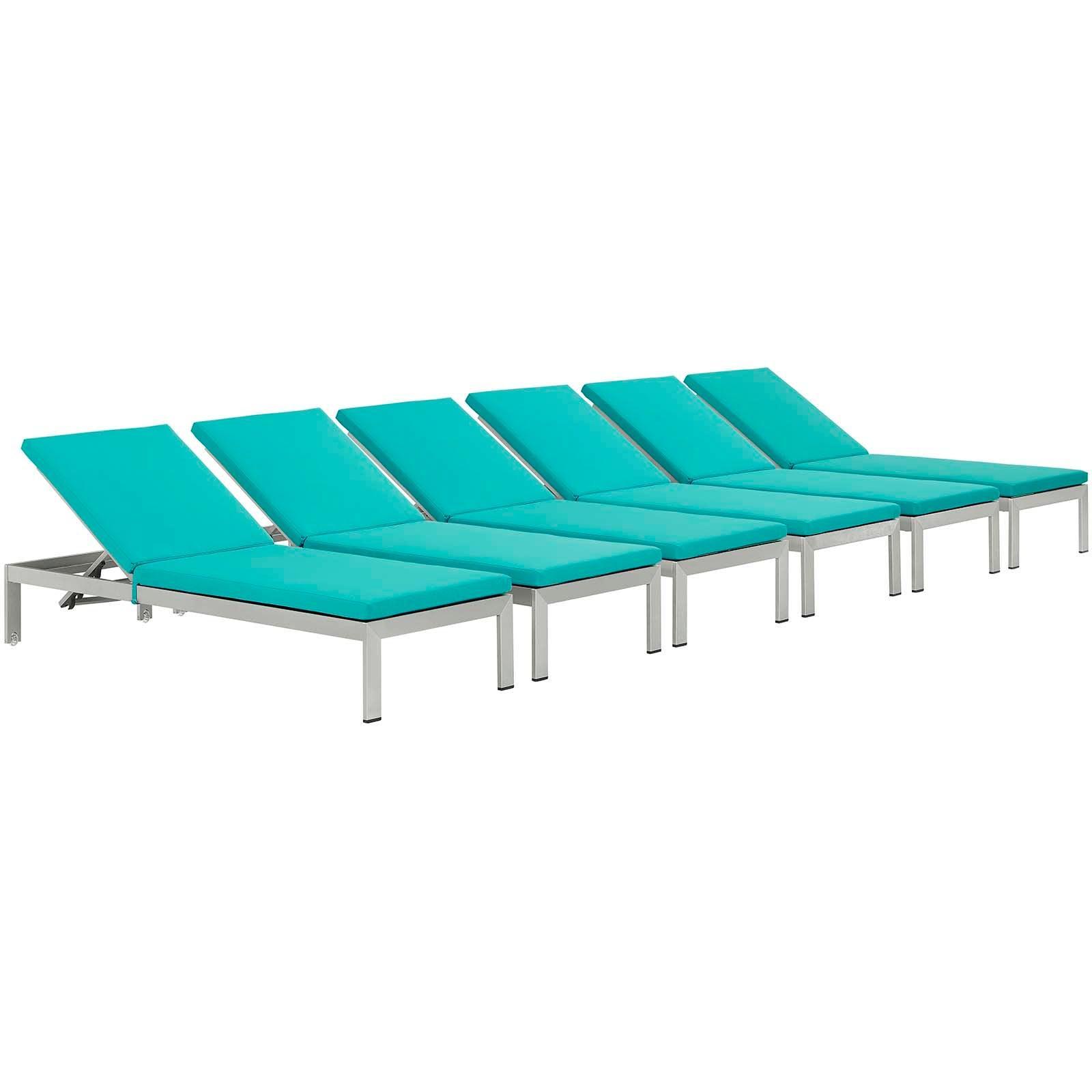 Modway Shore Chaise with Cushions Outdoor Patio Aluminum Set of 6 FredCo