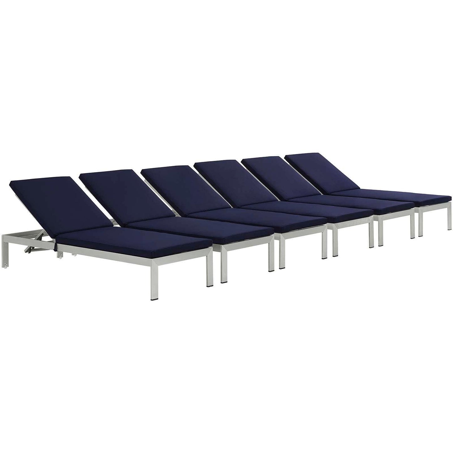 Modway Shore Chaise with Cushions Outdoor Patio Aluminum Set of 6 FredCo