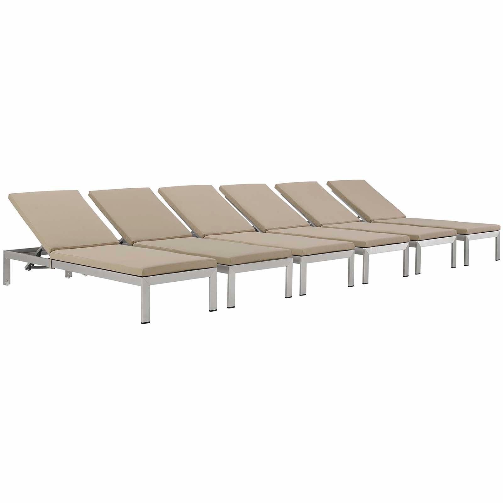 Modway Shore Chaise with Cushions Outdoor Patio Aluminum Set of 6 FredCo
