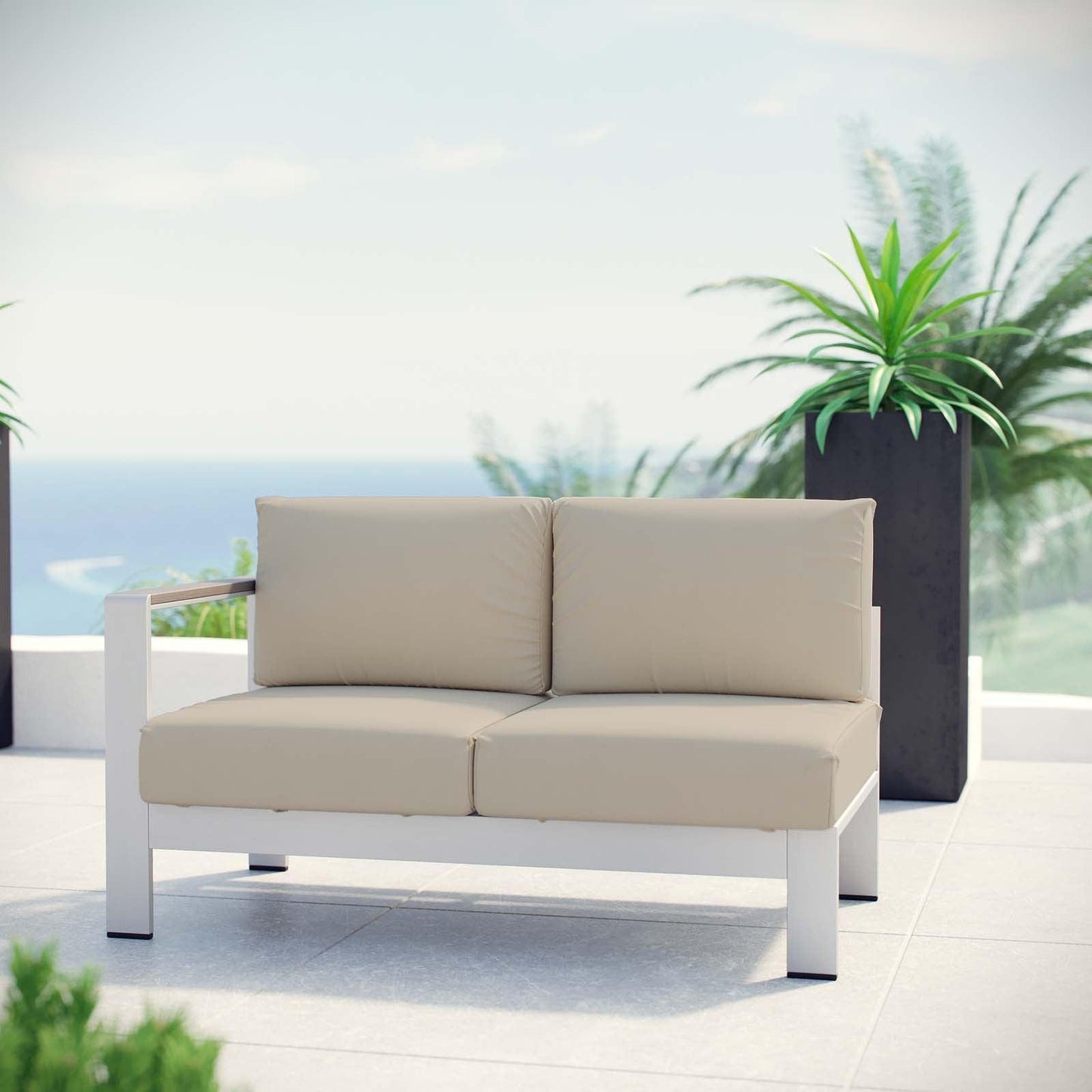 Modway Shore Left-Arm Corner Sectional Outdoor Patio Aluminum Loveseat FredCo