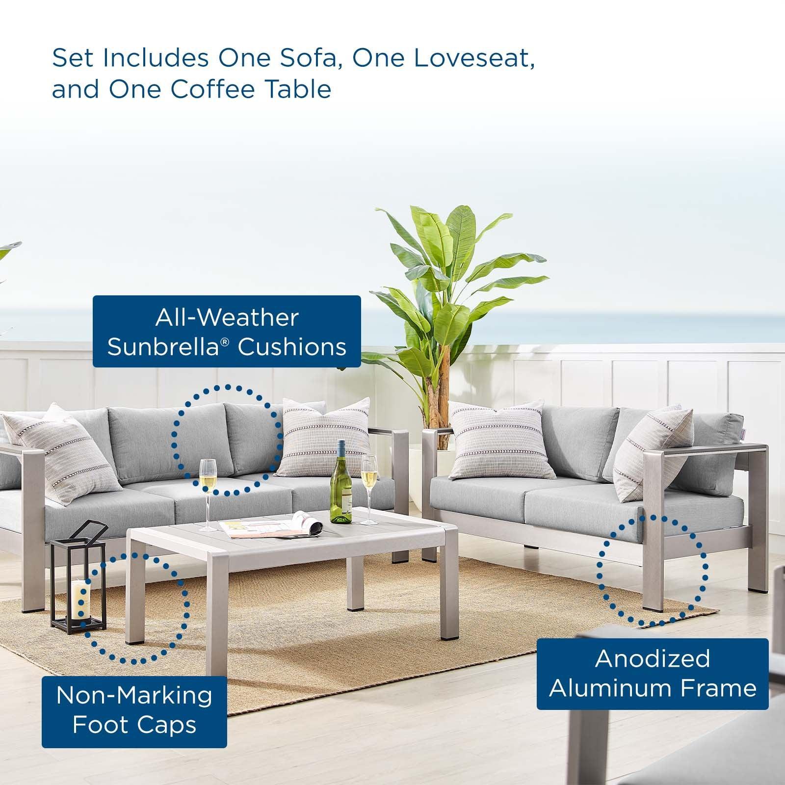 Modway Shore Sunbrella® Fabric Outdoor Patio Aluminum 3 Piece Set, EEI-4313 FredCo