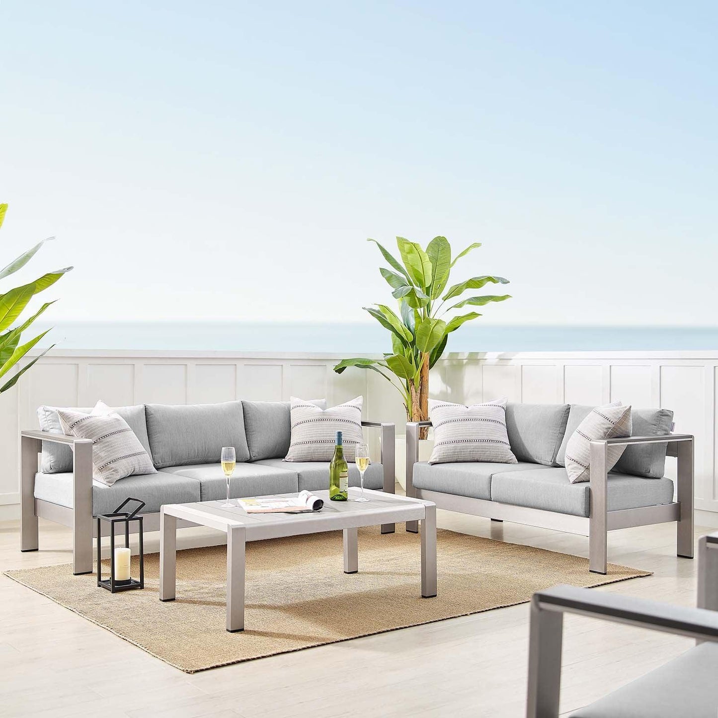 Modway Shore Sunbrella® Fabric Outdoor Patio Aluminum 3 Piece Set, EEI-4313 FredCo