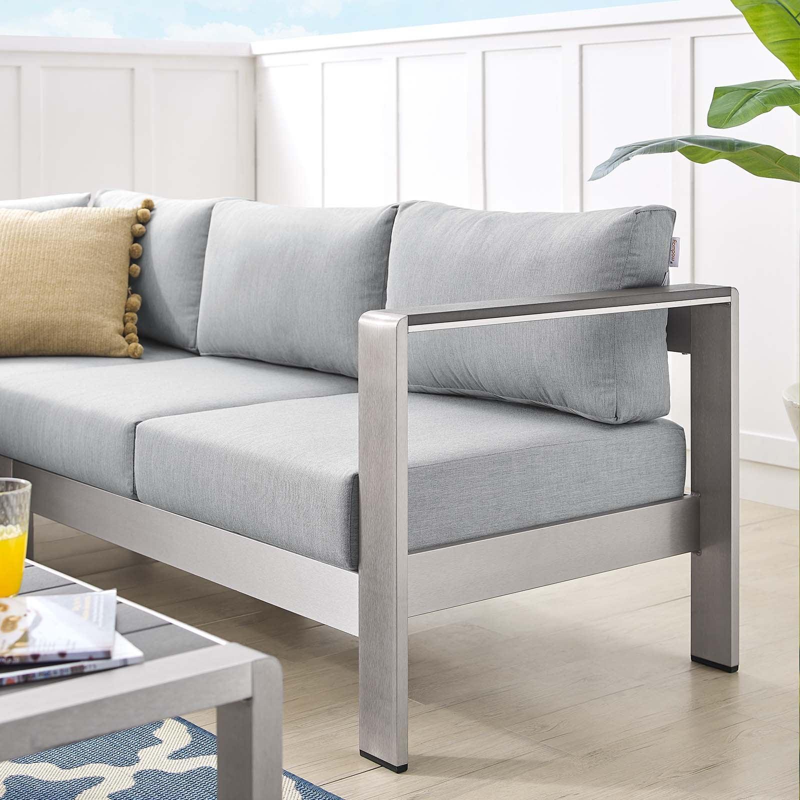 Modway Shore Sunbrella® Fabric Outdoor Patio Aluminum 4 Piece Sectional Sofa Set FredCo
