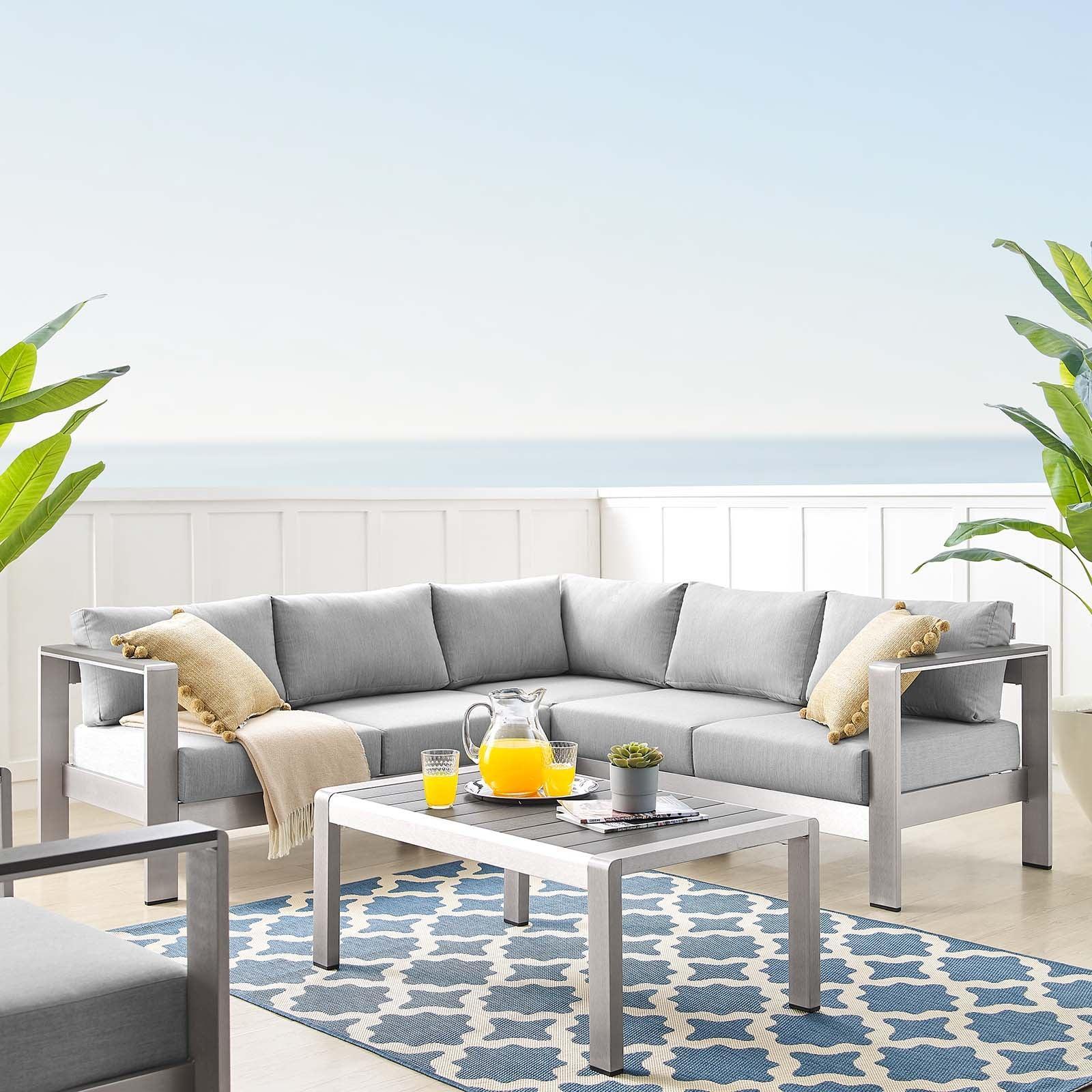 Modway Shore Sunbrella® Fabric Outdoor Patio Aluminum 4 Piece Sectional Sofa Set FredCo