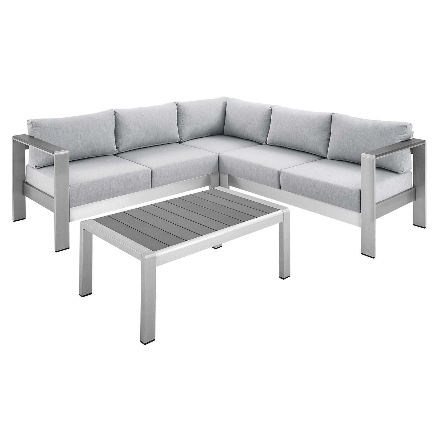 Modway Shore Sunbrella® Fabric Outdoor Patio Aluminum 4 Piece Sectional Sofa Set FredCo