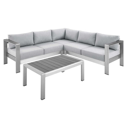 Modway Shore Sunbrella® Fabric Outdoor Patio Aluminum 4 Piece Sectional Sofa Set FredCo