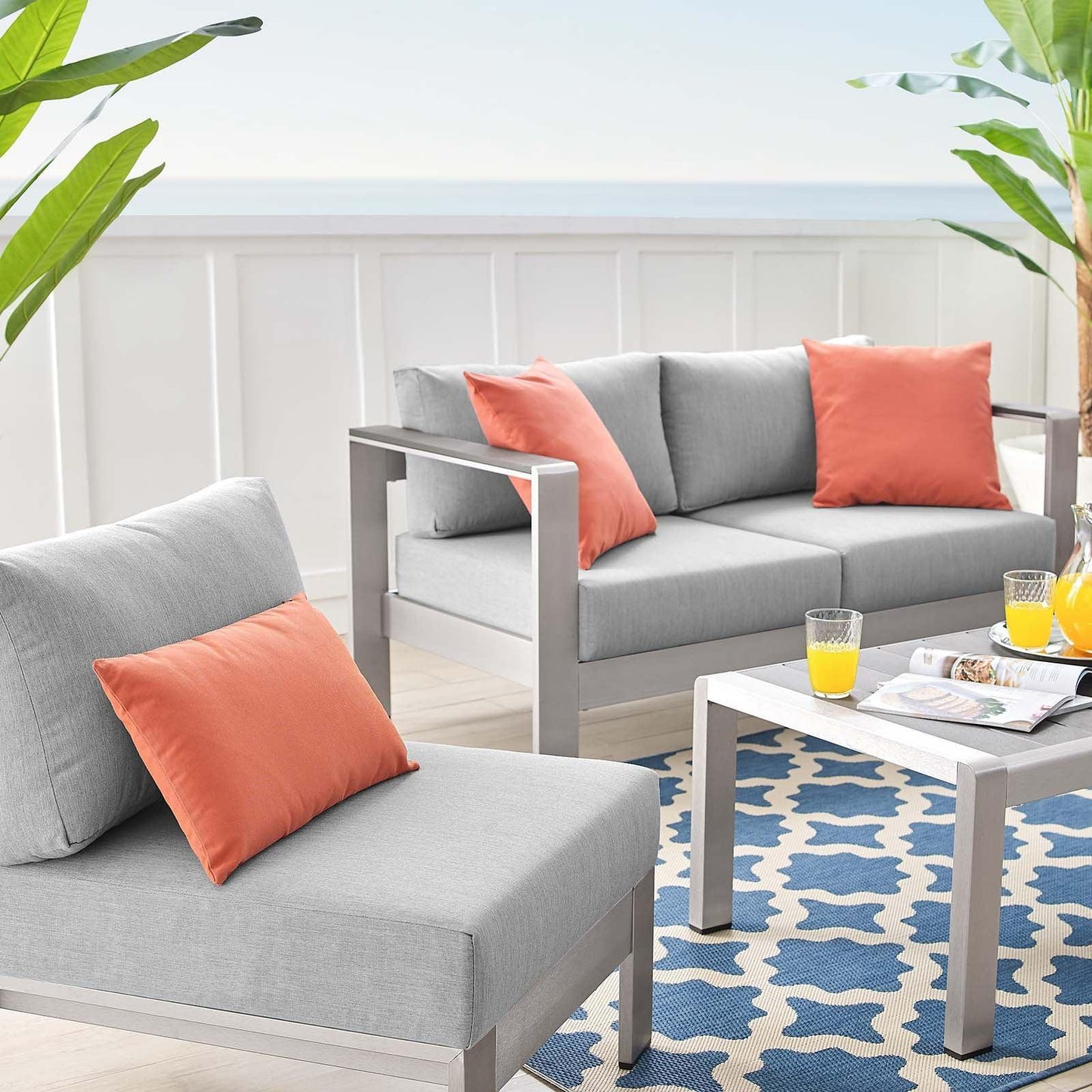 Modway Shore Sunbrella® Fabric Outdoor Patio Aluminum 4 Piece Set, EEI-4315 FredCo