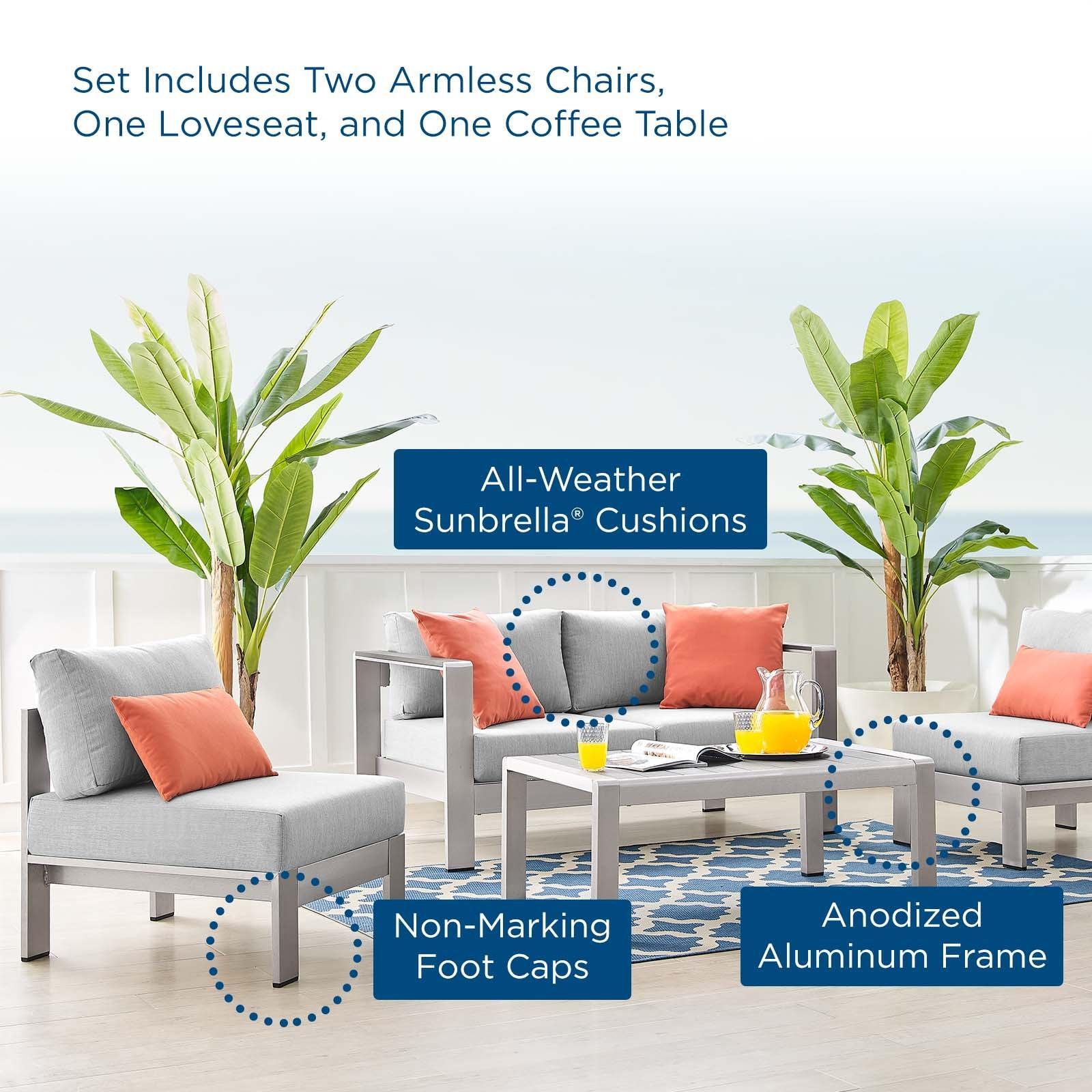 Modway Shore Sunbrella® Fabric Outdoor Patio Aluminum 4 Piece Set, EEI-4315 FredCo