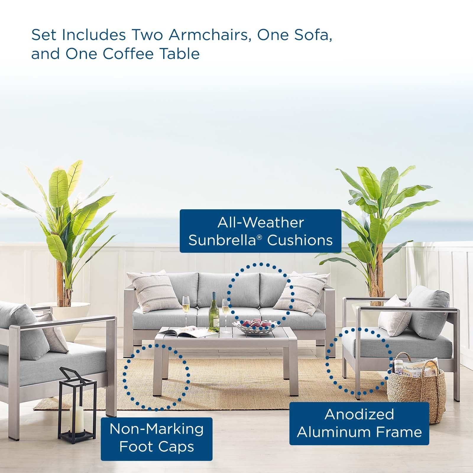 Modway Shore Sunbrella® Fabric Outdoor Patio Aluminum 4 Piece Set, EEI-4316 FredCo