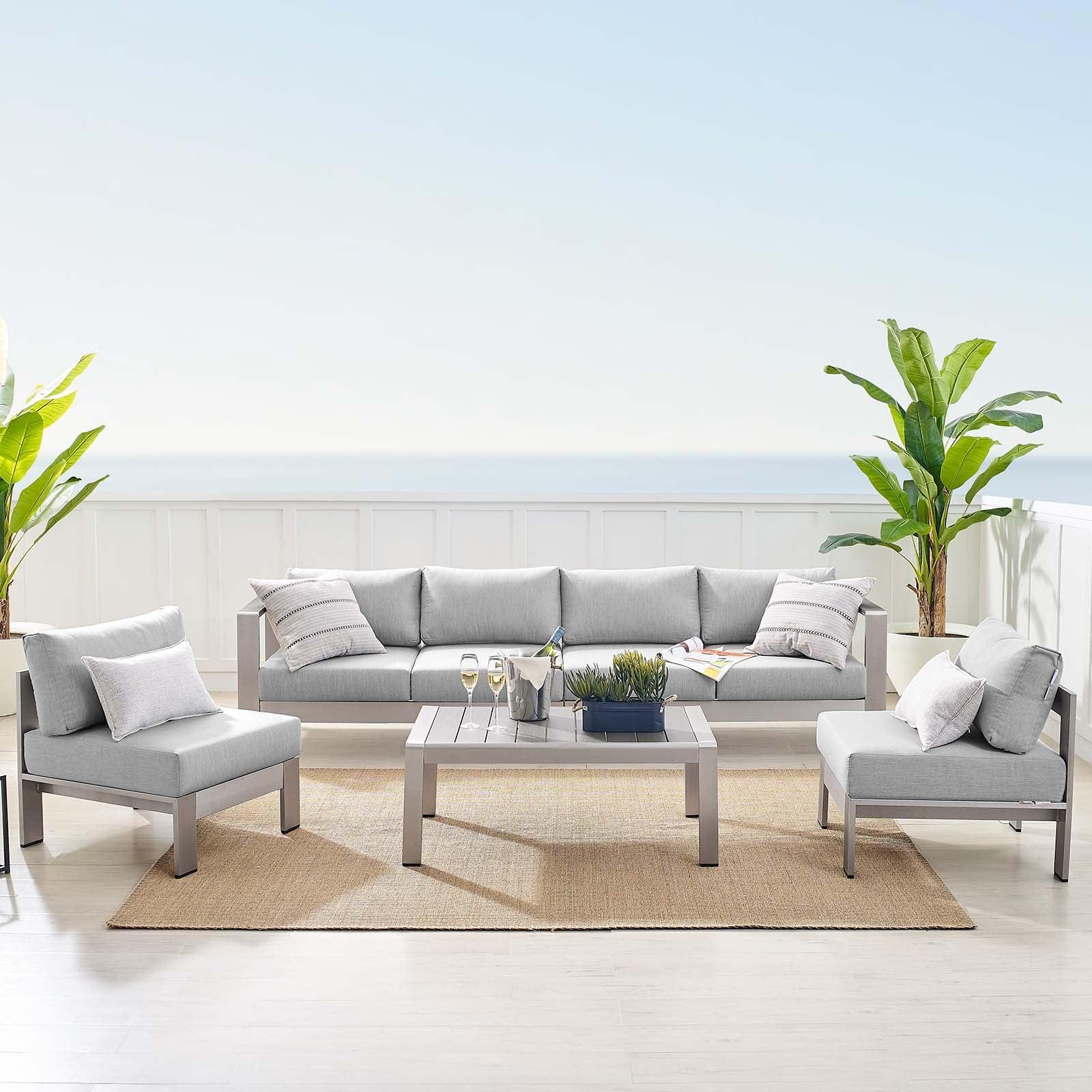 Modway Shore Sunbrella® Fabric Outdoor Patio Aluminum 5 Piece Sectional Sofa Set, EEI-4318 FredCo