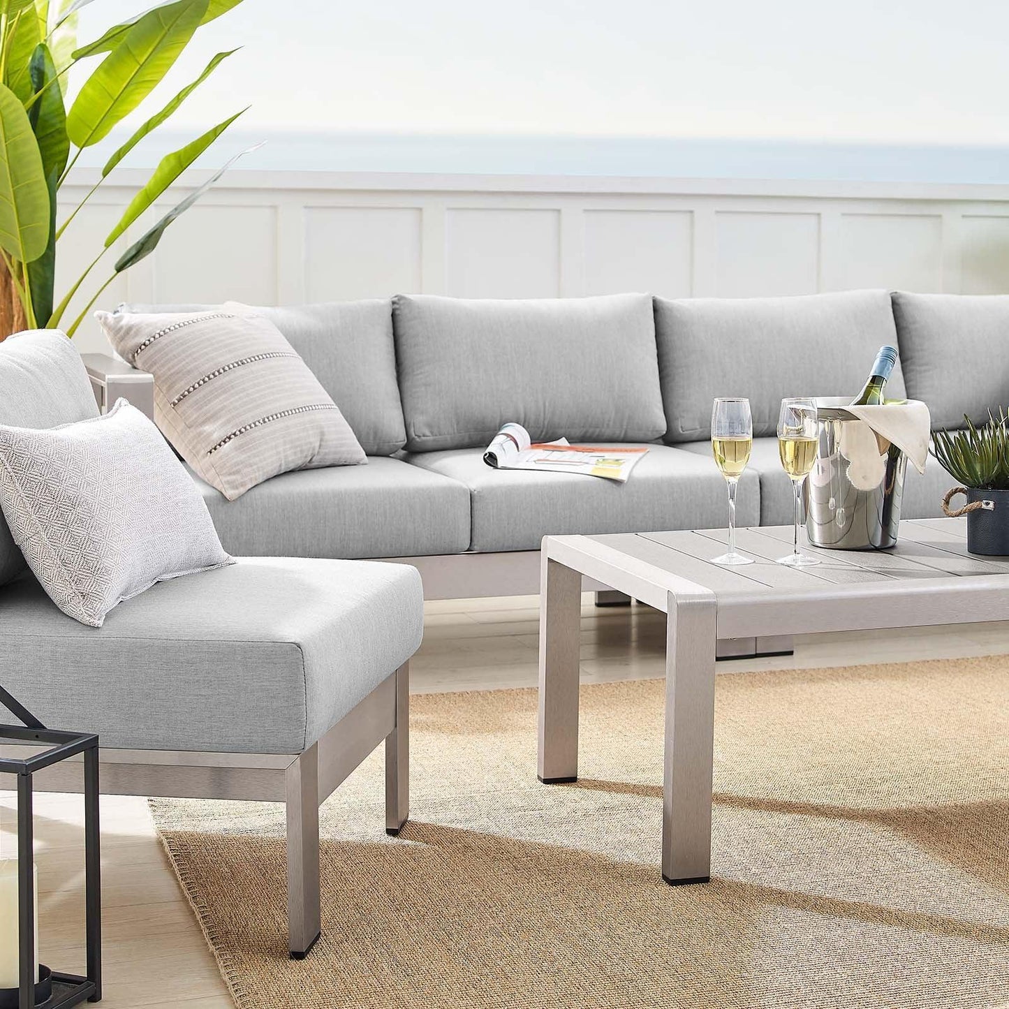 Modway Shore Sunbrella® Fabric Outdoor Patio Aluminum 5 Piece Sectional Sofa Set, EEI-4318 FredCo