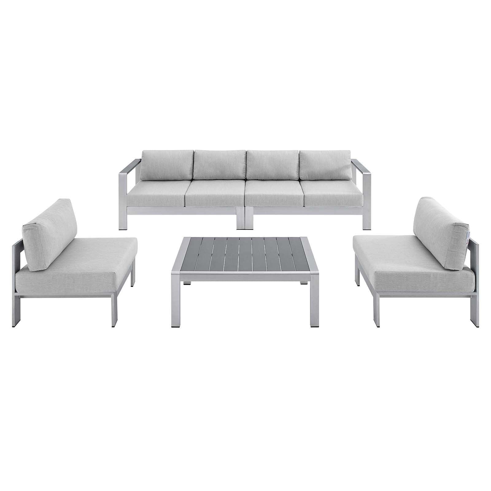 Modway Shore Sunbrella® Fabric Outdoor Patio Aluminum 5 Piece Sectional Sofa Set, EEI-4318 FredCo