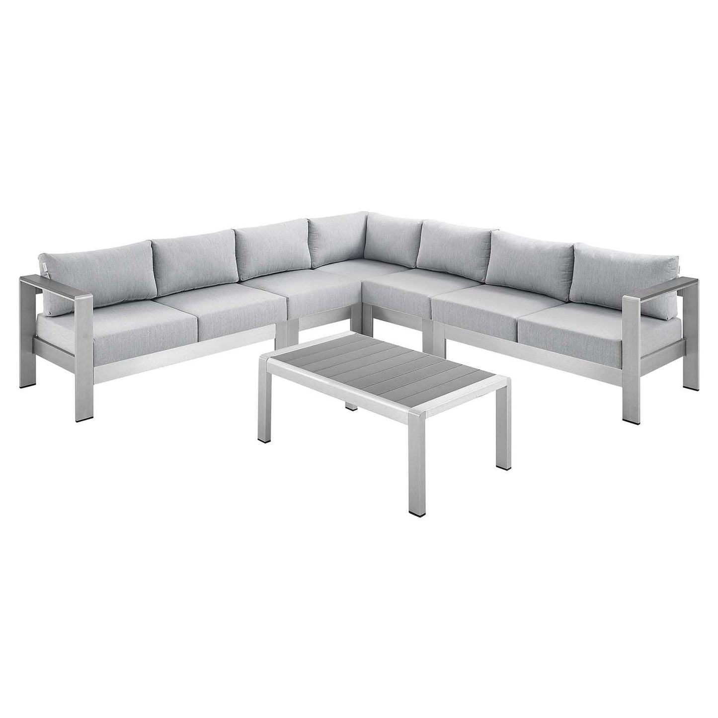 Modway Shore Sunbrella® Fabric Outdoor Patio Aluminum 6 Piece Sectional Sofa Set FredCo