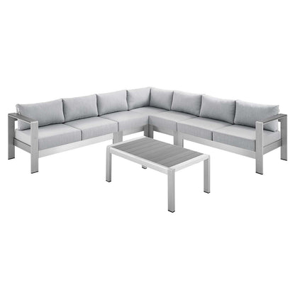 Modway Shore Sunbrella® Fabric Outdoor Patio Aluminum 6 Piece Sectional Sofa Set FredCo