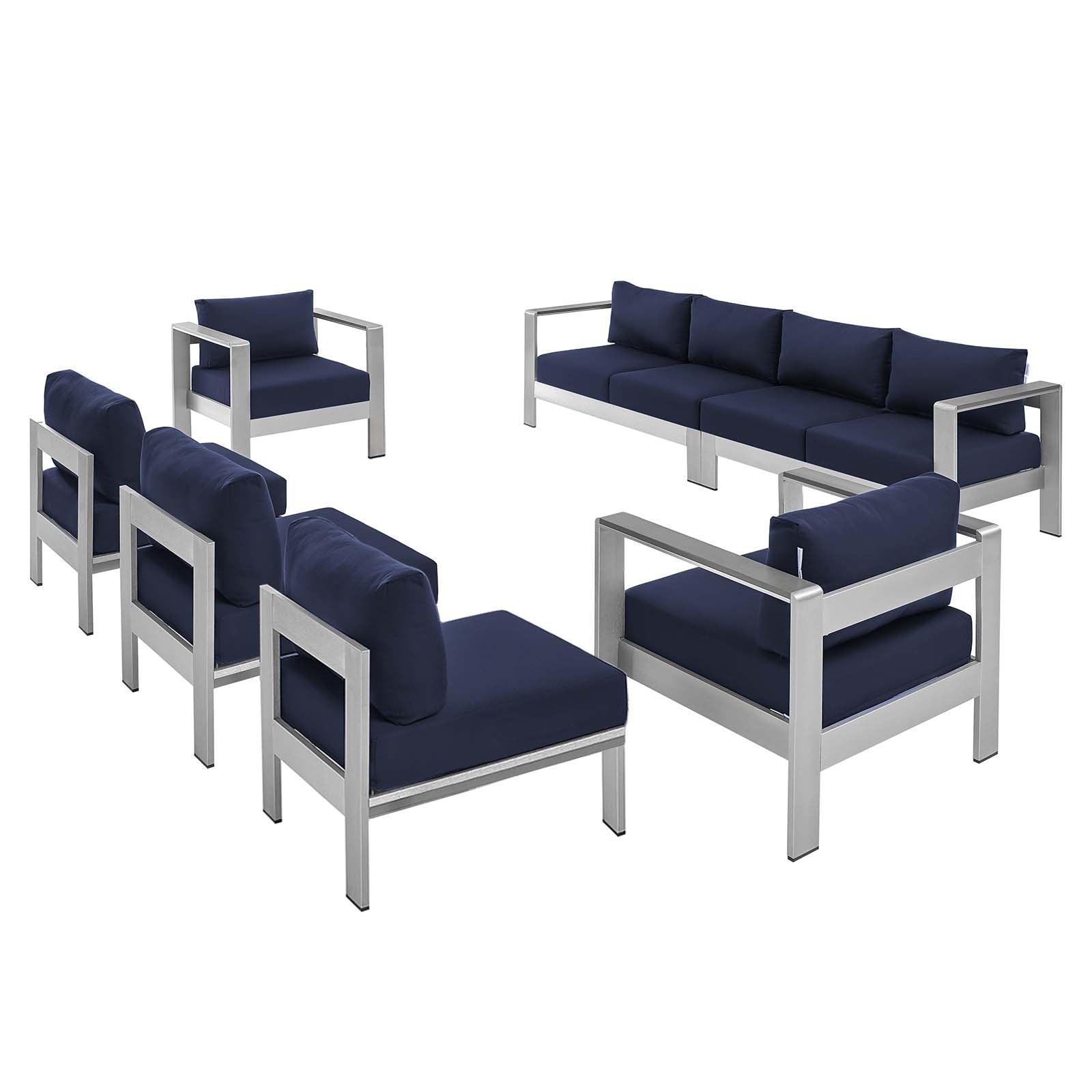 Modway Shore Sunbrella® Fabric Outdoor Patio Aluminum 7 Piece Sectional Sofa Set FredCo