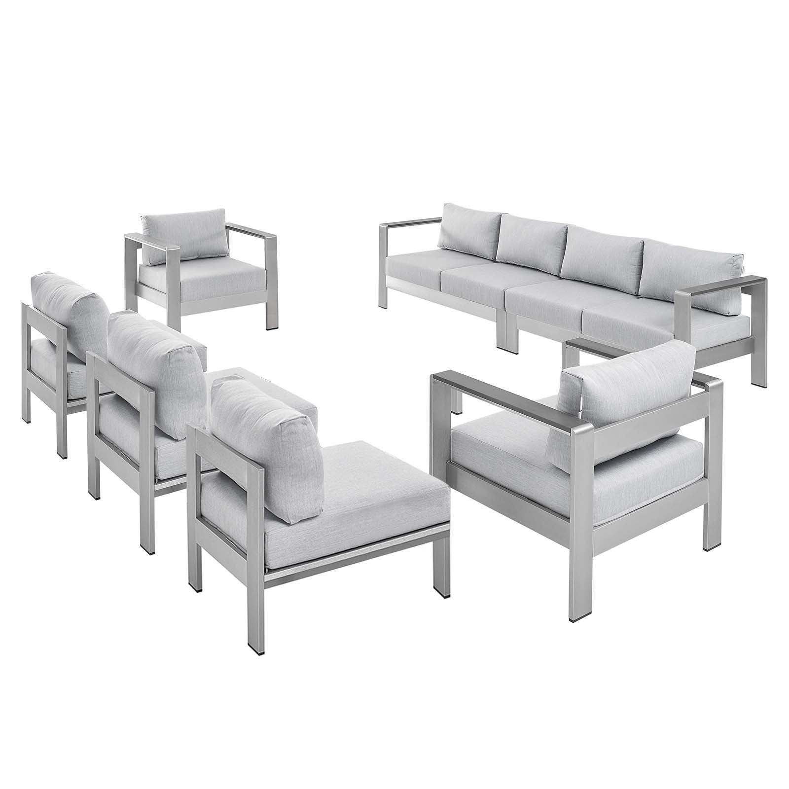 Modway Shore Sunbrella® Fabric Outdoor Patio Aluminum 7 Piece Sectional Sofa Set FredCo