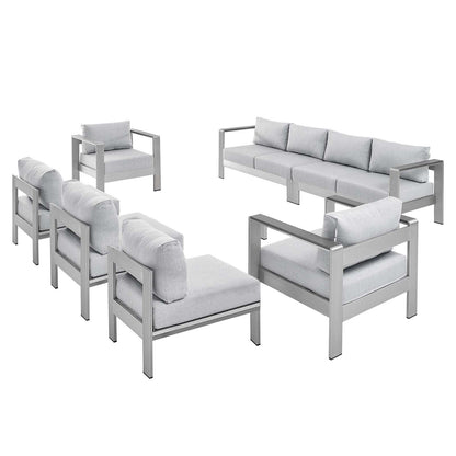 Modway Shore Sunbrella® Fabric Outdoor Patio Aluminum 7 Piece Sectional Sofa Set FredCo