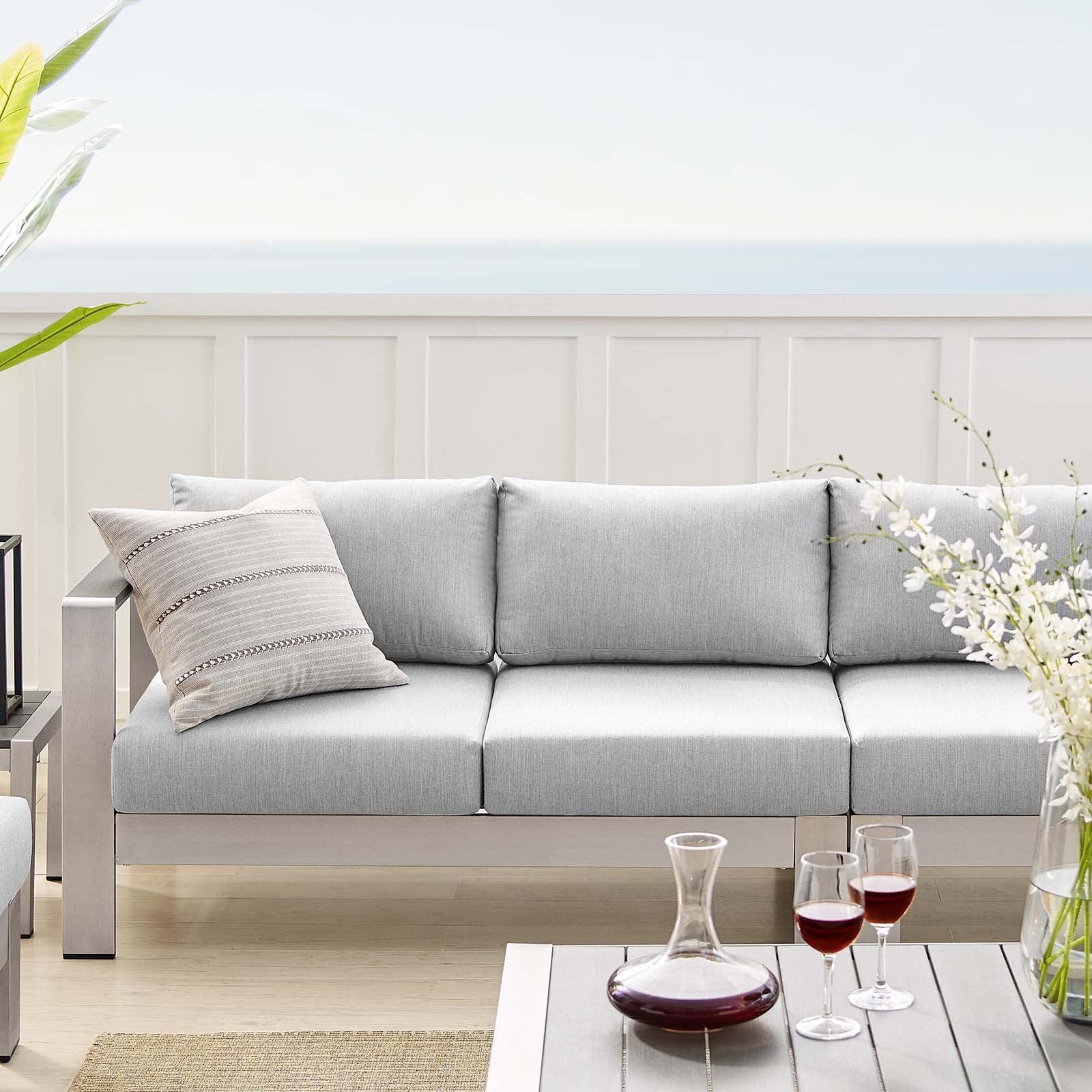 Modway Shore Sunbrella® Fabric Outdoor Patio Aluminum 7 Piece Sectional Sofa Set FredCo