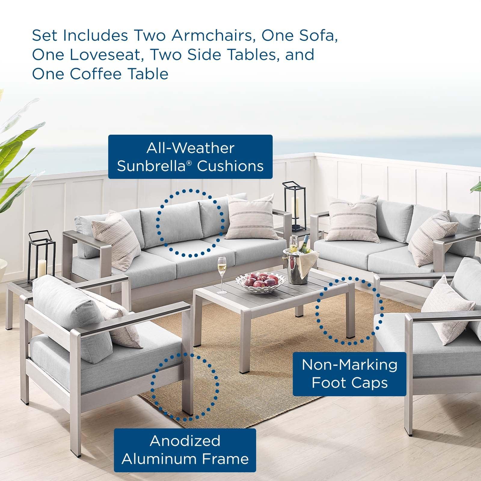 Modway Shore Sunbrella® Fabric Outdoor Patio Aluminum 7 Piece Set FredCo