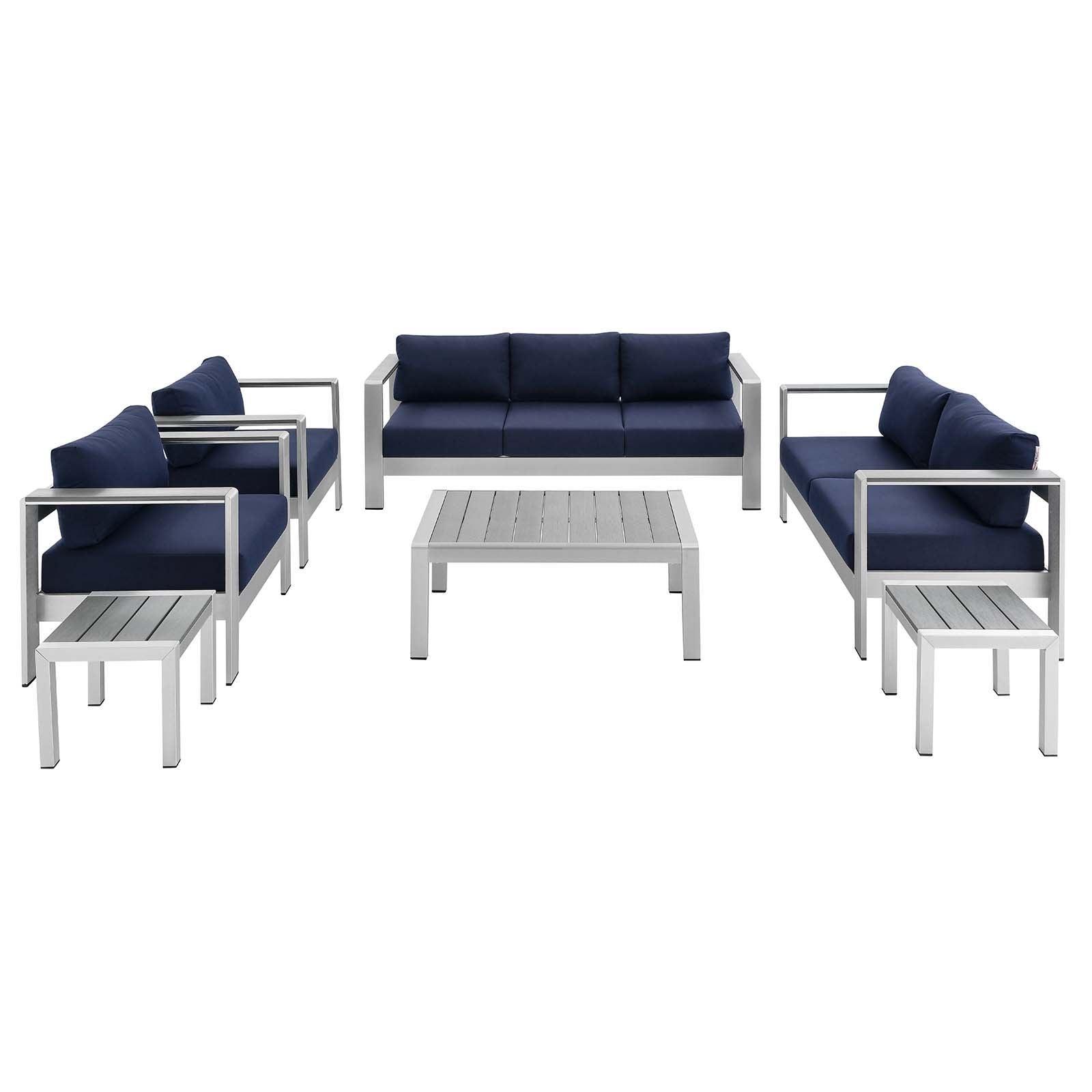 Modway Shore Sunbrella® Fabric Outdoor Patio Aluminum 7 Piece Set FredCo