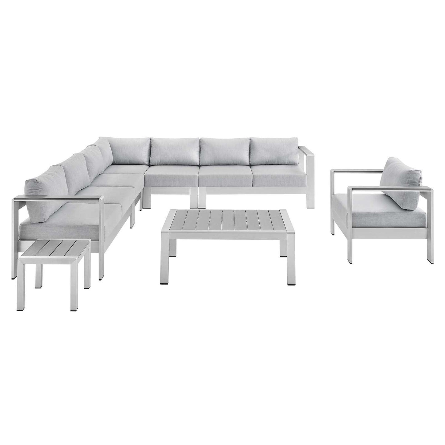 Modway Shore Sunbrella® Fabric Outdoor Patio Aluminum 8 Piece Sectional Sofa Set FredCo