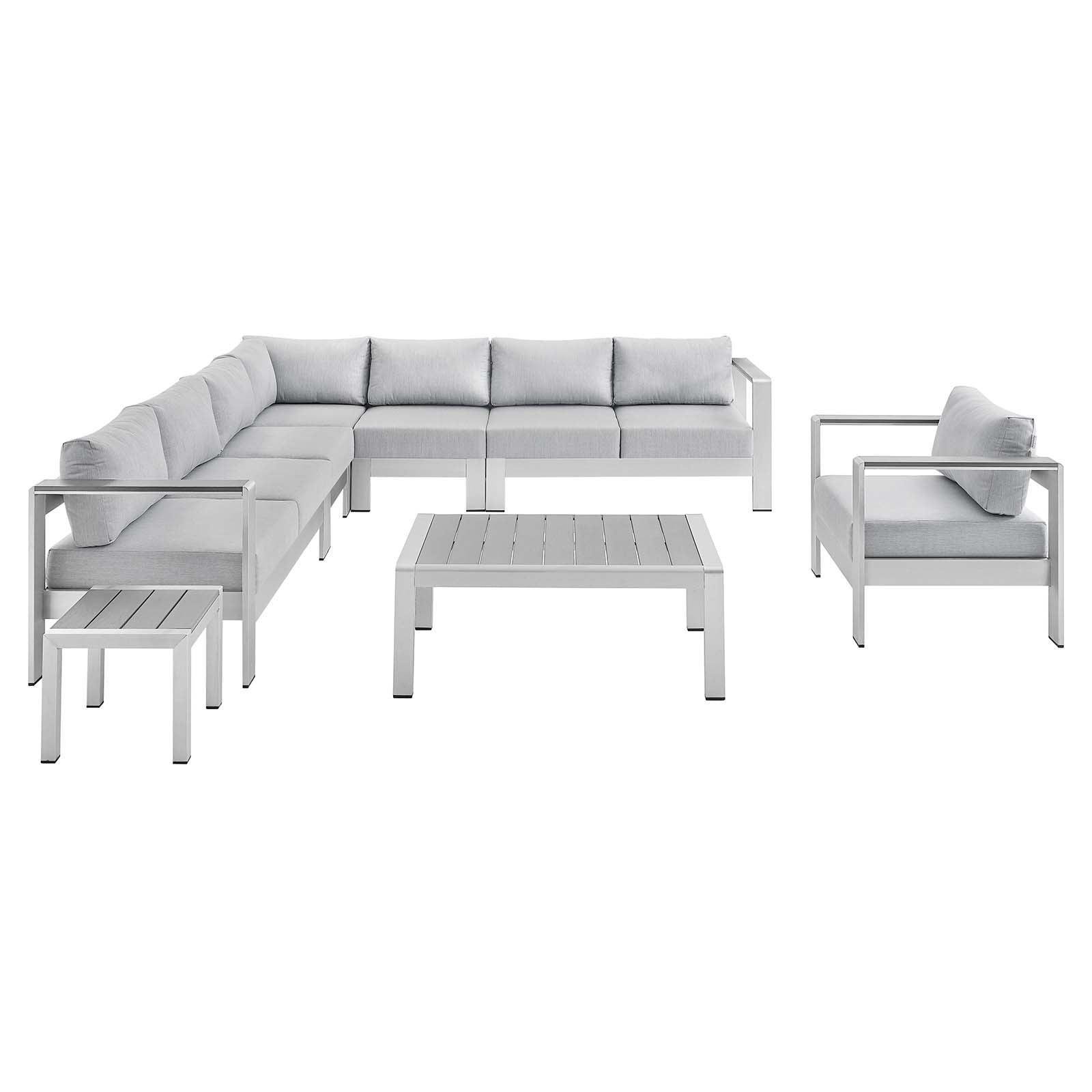 Modway Shore Sunbrella® Fabric Outdoor Patio Aluminum 8 Piece Sectional Sofa Set FredCo