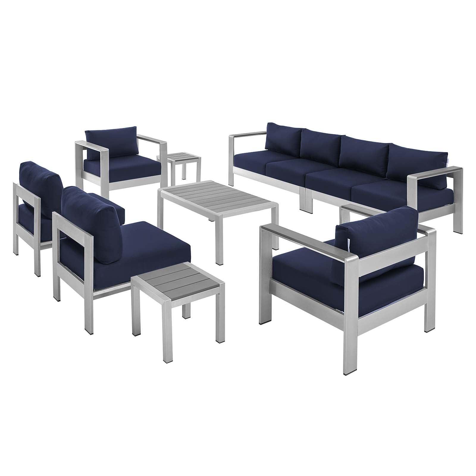 Modway Shore Sunbrella® Fabric Outdoor Patio Aluminum 9 Piece Sectional Sofa Set FredCo
