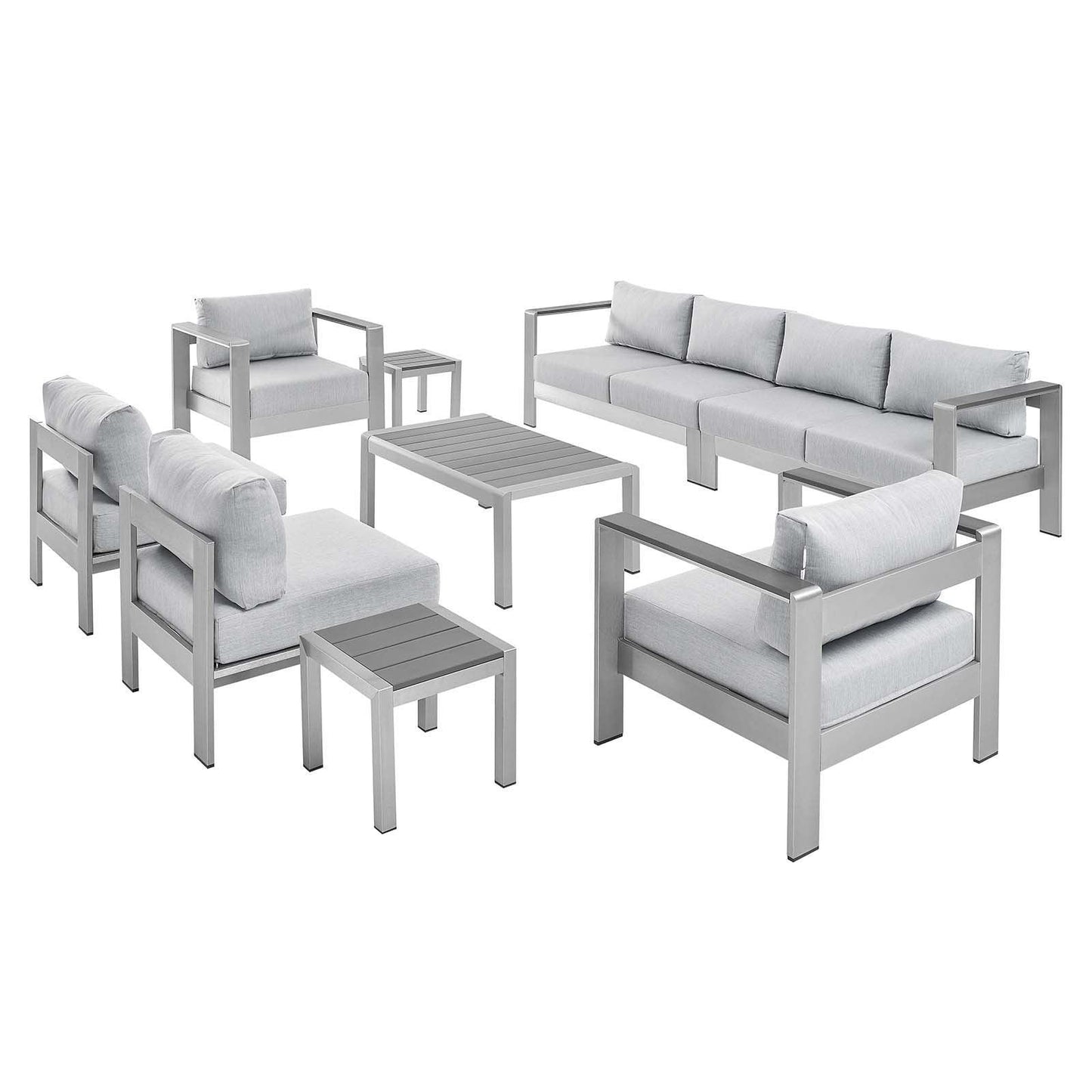 Modway Shore Sunbrella® Fabric Outdoor Patio Aluminum 9 Piece Sectional Sofa Set FredCo