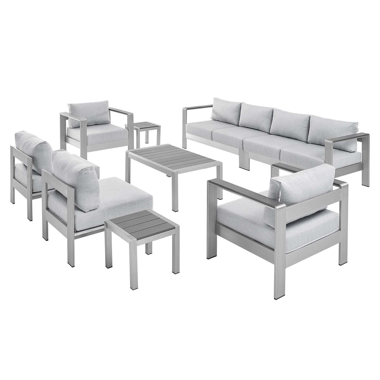 Modway Shore Sunbrella® Fabric Outdoor Patio Aluminum 9 Piece Sectional Sofa Set FredCo