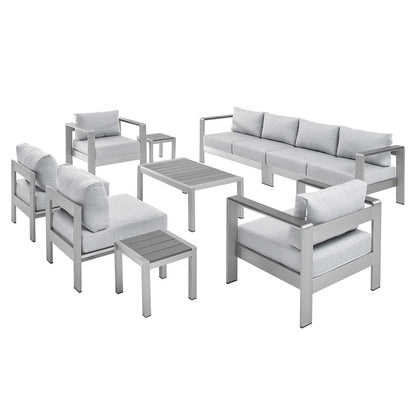 Modway Shore Sunbrella® Fabric Outdoor Patio Aluminum 9 Piece Sectional Sofa Set FredCo