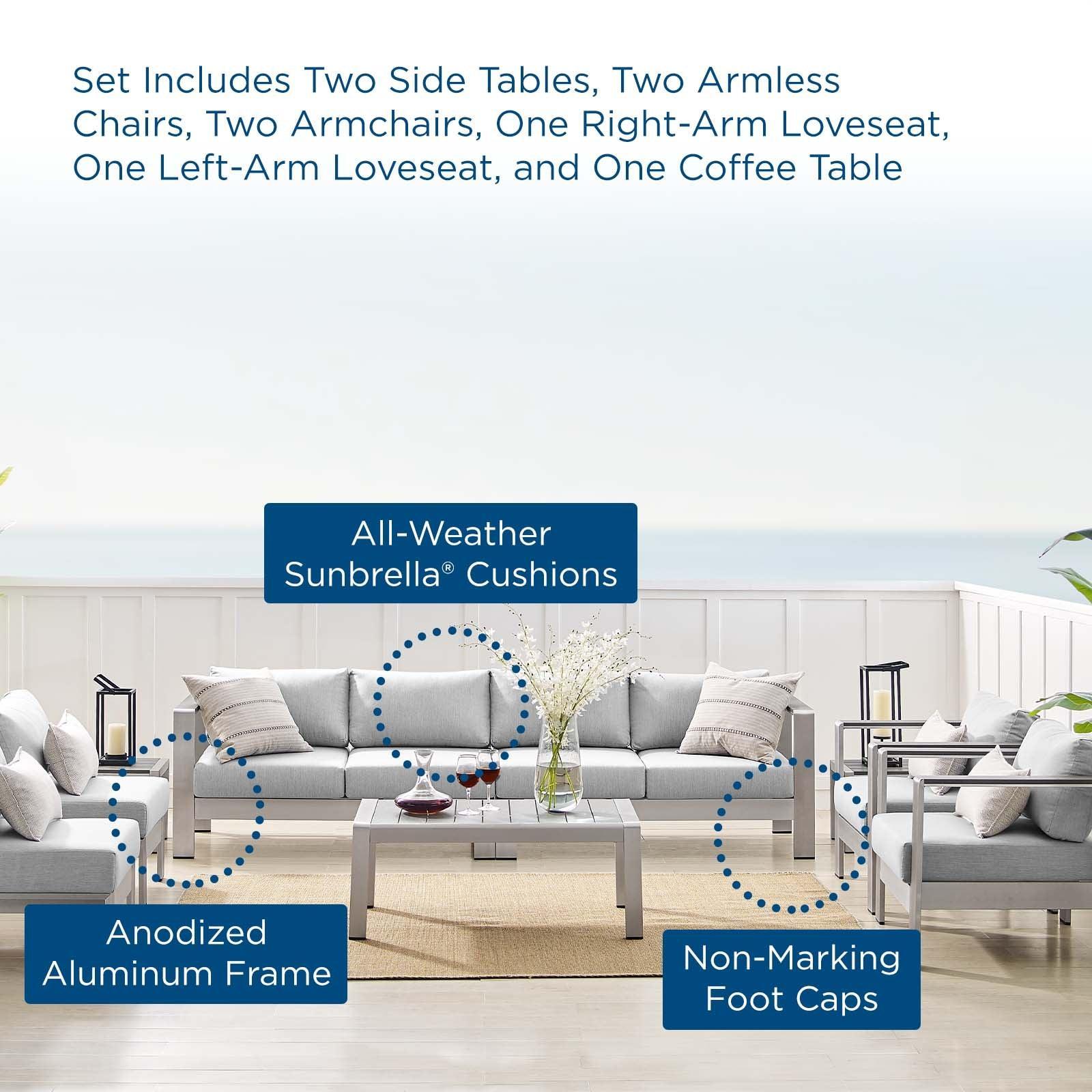 Modway Shore Sunbrella® Fabric Outdoor Patio Aluminum 9 Piece Sectional Sofa Set FredCo