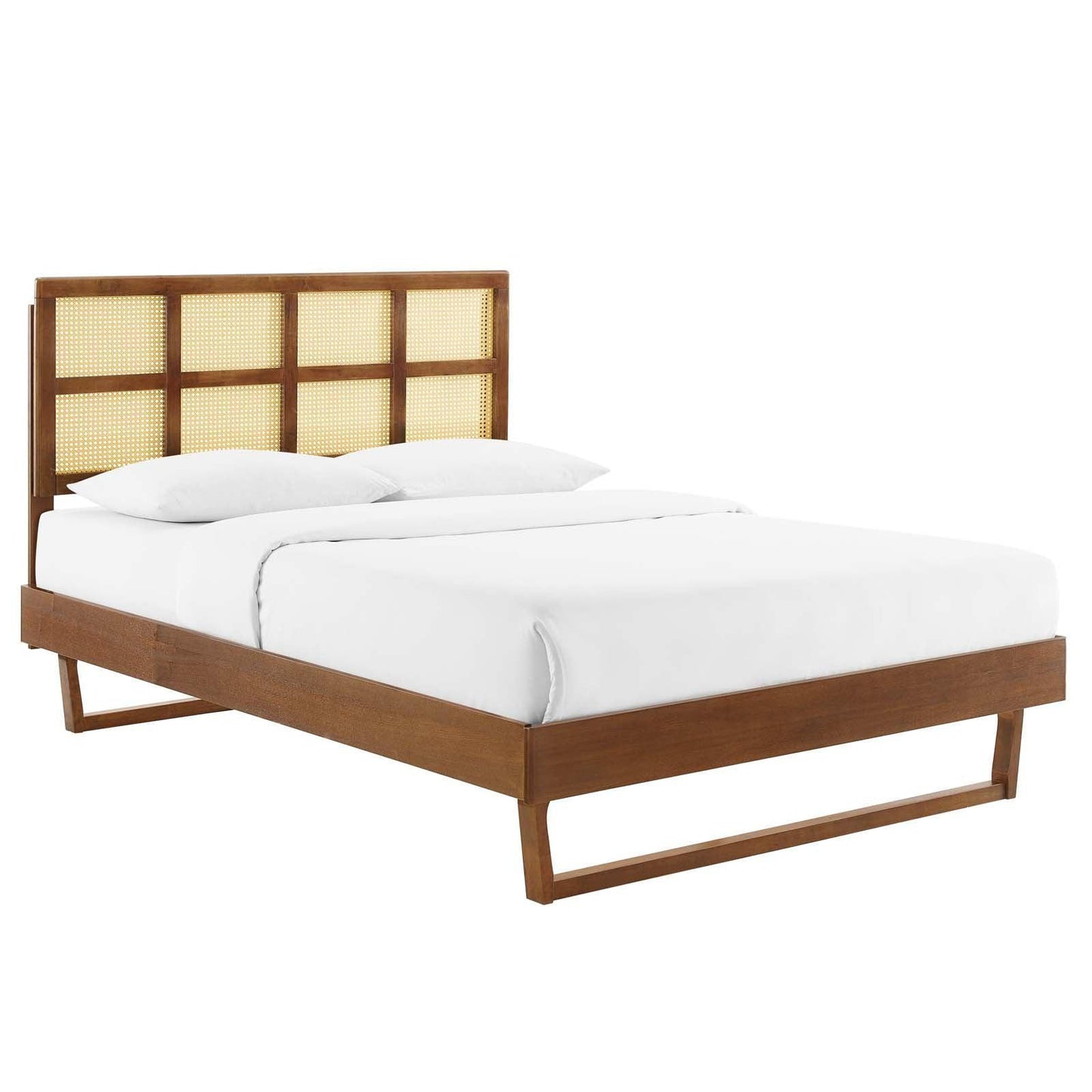 Modway Sidney Cane and Wood Full Platform Bed With Angular Legs FredCo