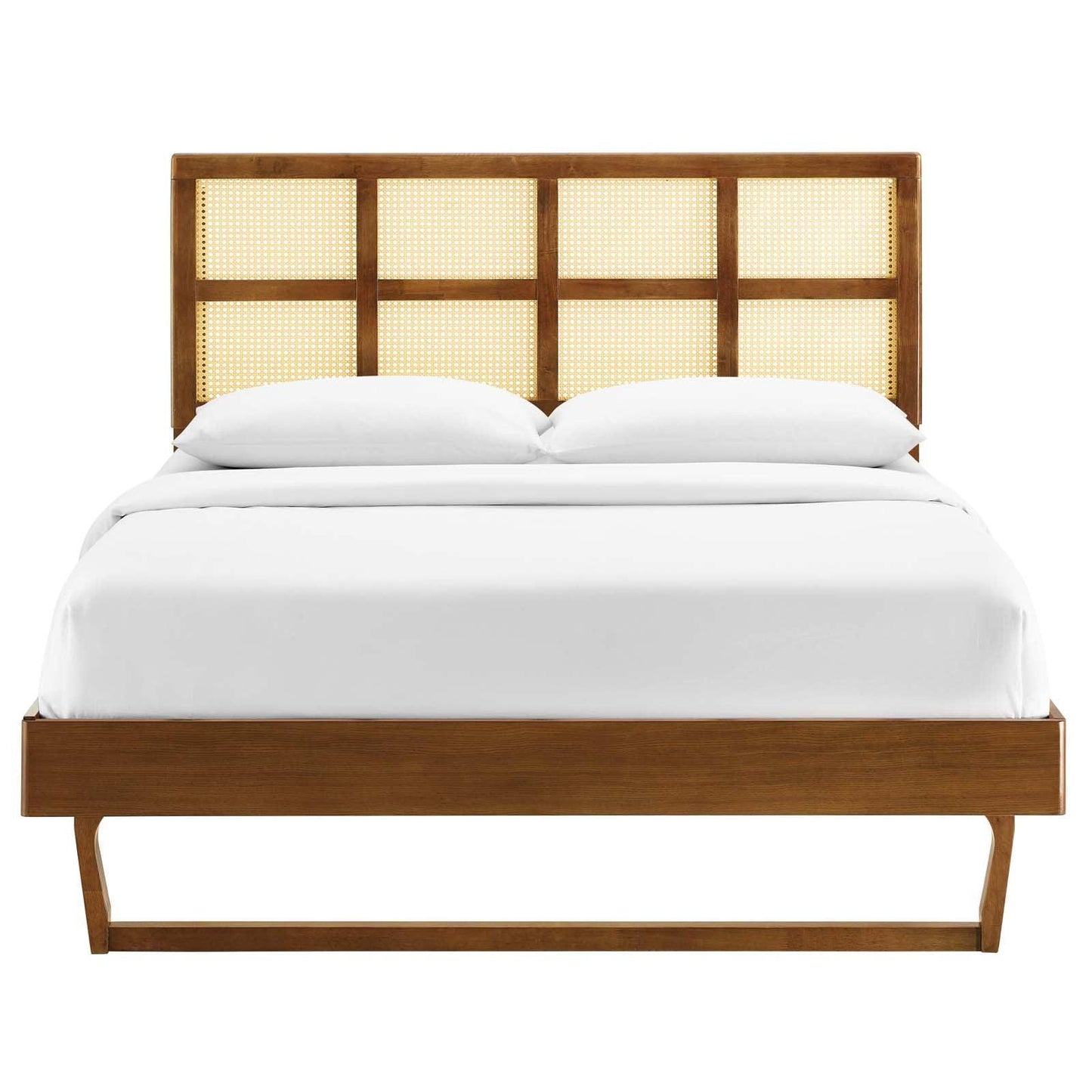 Modway Sidney Cane and Wood Full Platform Bed With Angular Legs FredCo