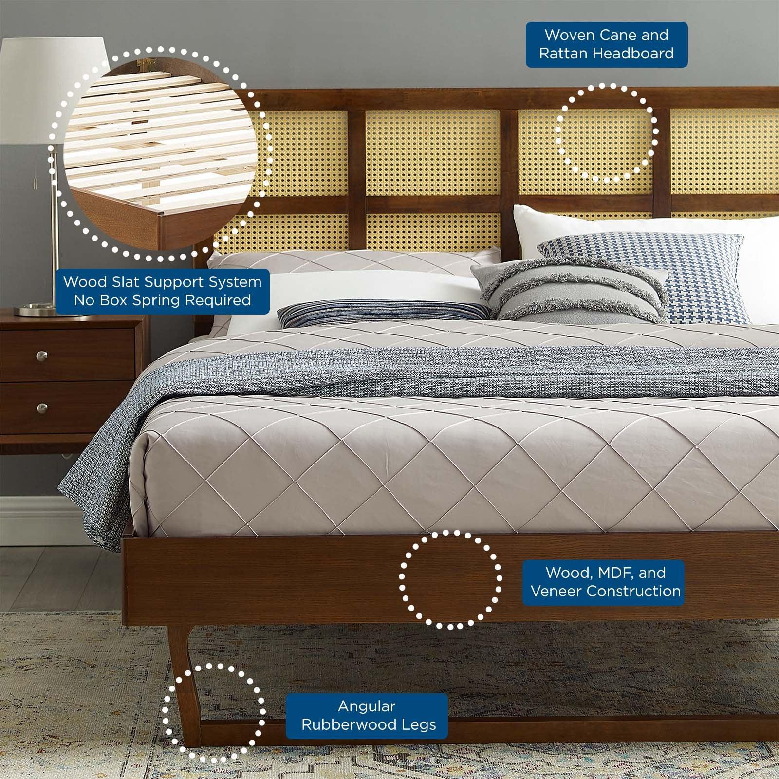 Modway Sidney Cane and Wood Full Platform Bed With Angular Legs FredCo