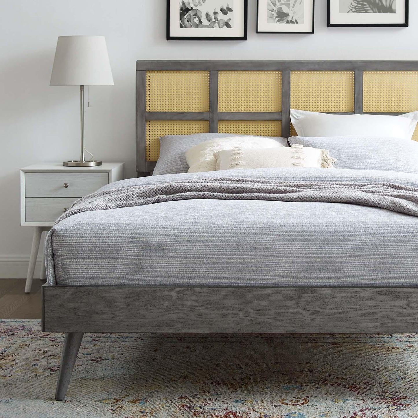 Modway Sidney Cane and Wood Full Platform Bed With Splayed Legs FredCo