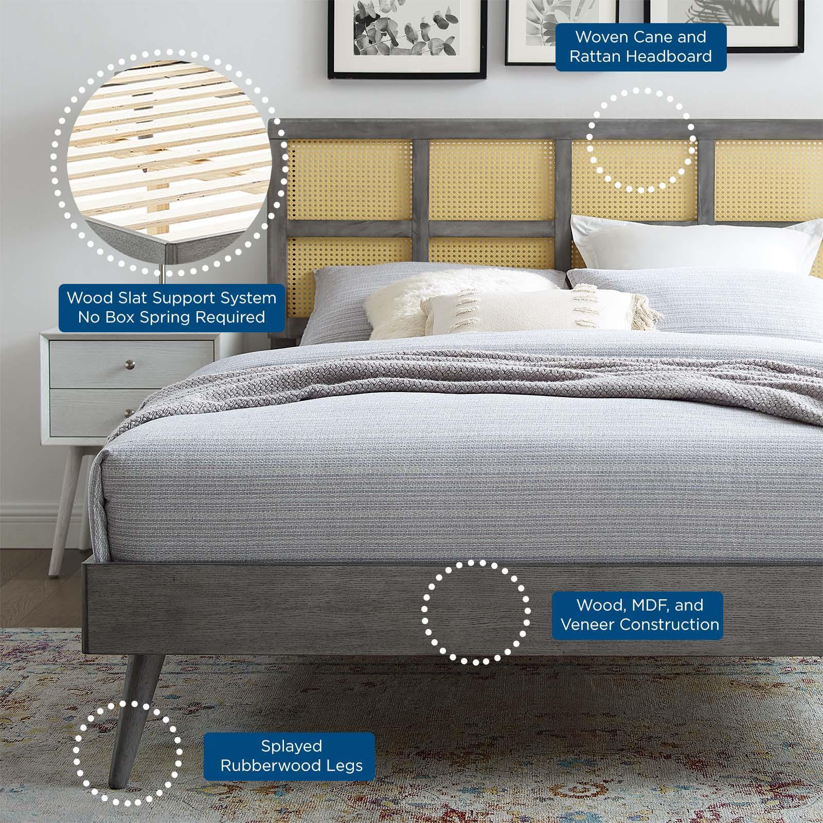 Modway Sidney Cane and Wood Full Platform Bed With Splayed Legs FredCo