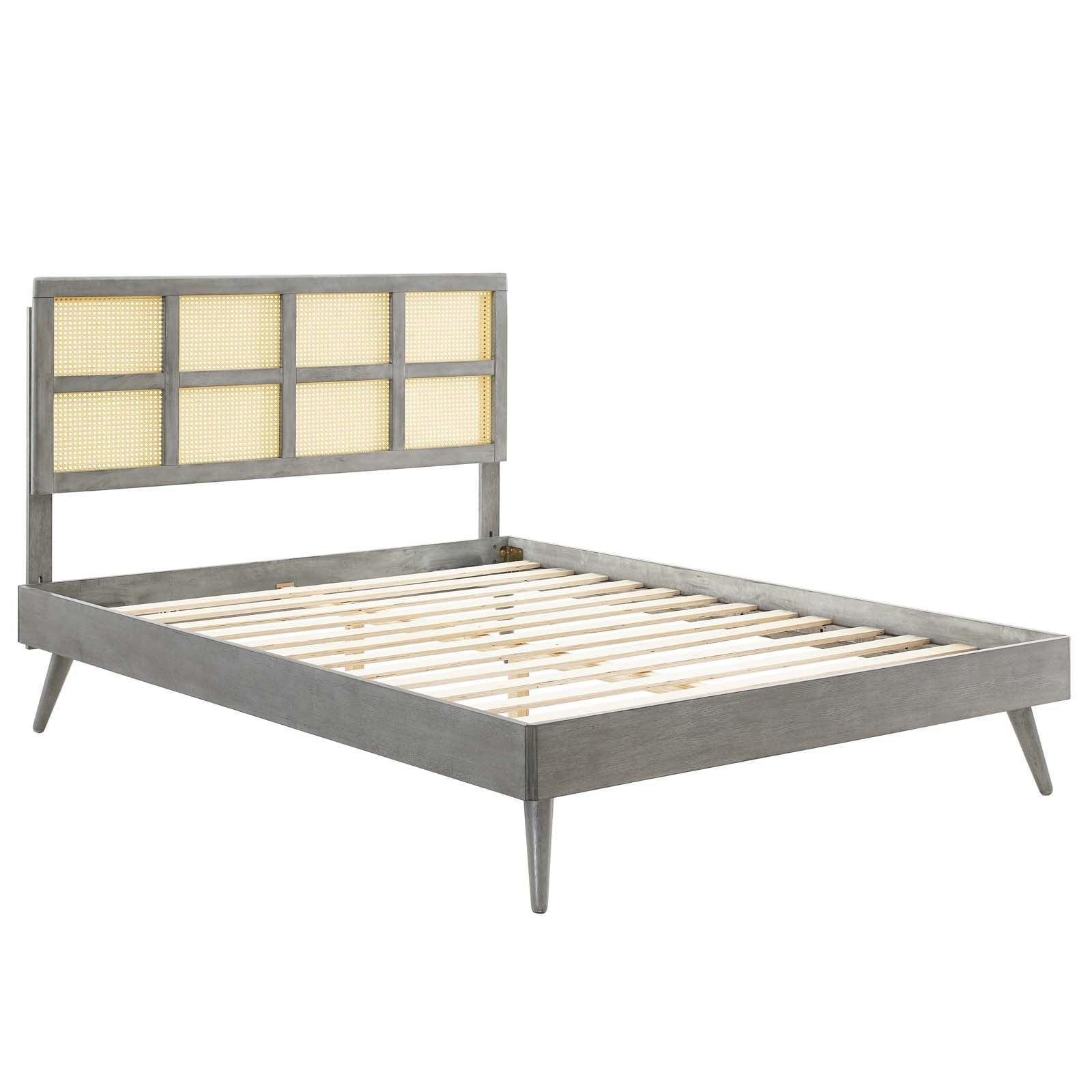 Modway Sidney Cane and Wood Full Platform Bed With Splayed Legs FredCo
