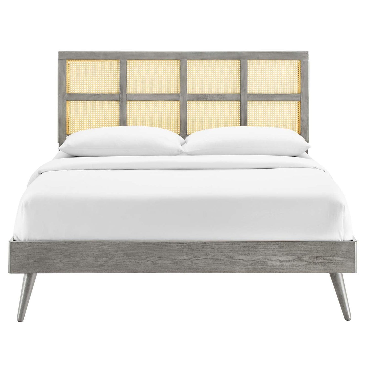 Modway Sidney Cane and Wood Full Platform Bed With Splayed Legs FredCo