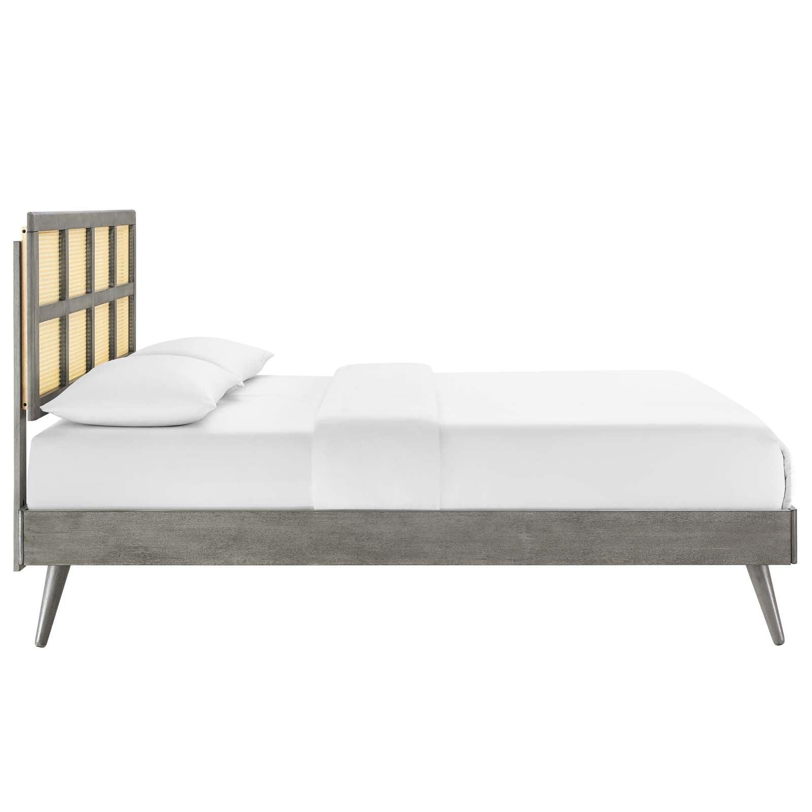 Modway Sidney Cane and Wood Full Platform Bed With Splayed Legs FredCo