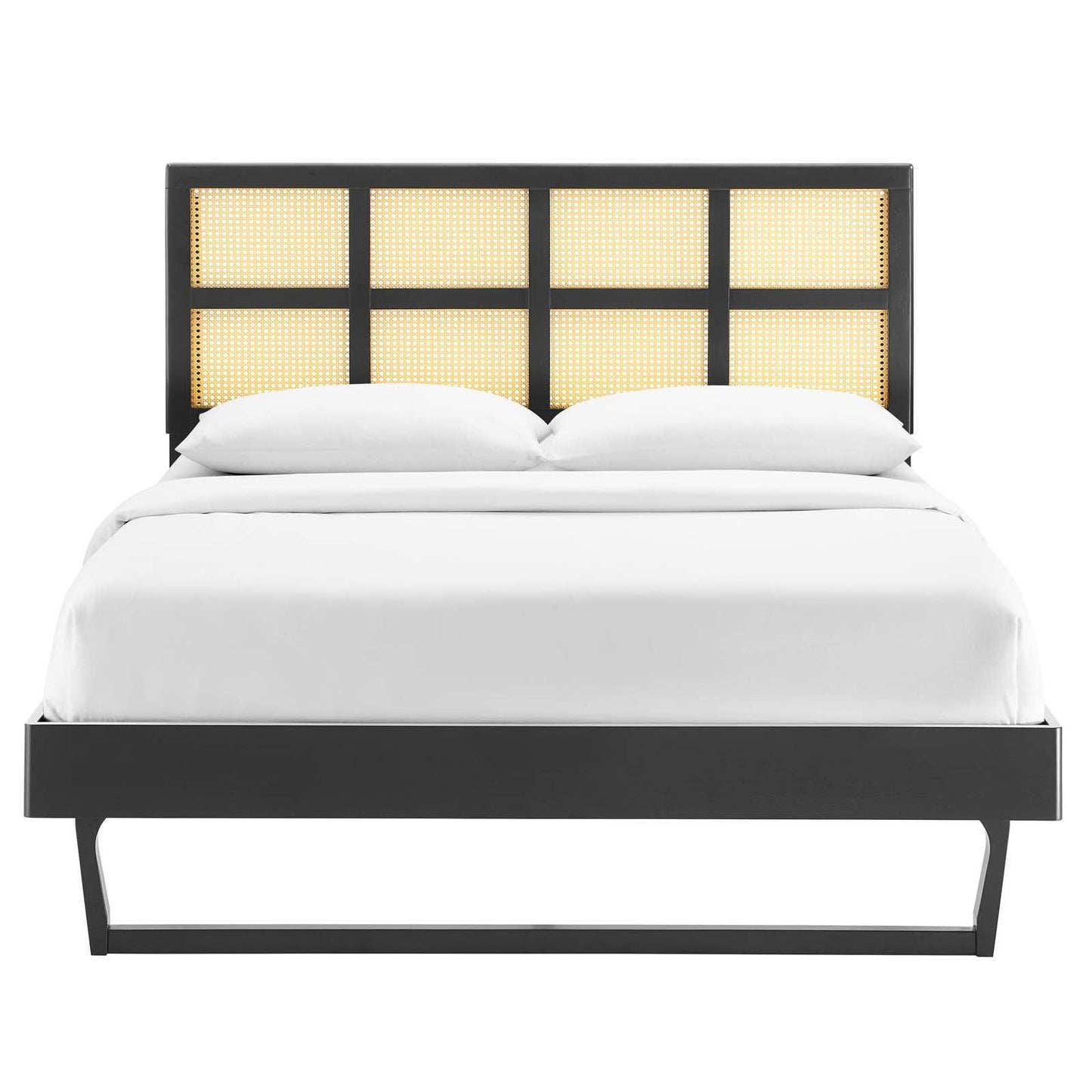 Modway Sidney Cane and Wood King Platform Bed With Angular Legs FredCo