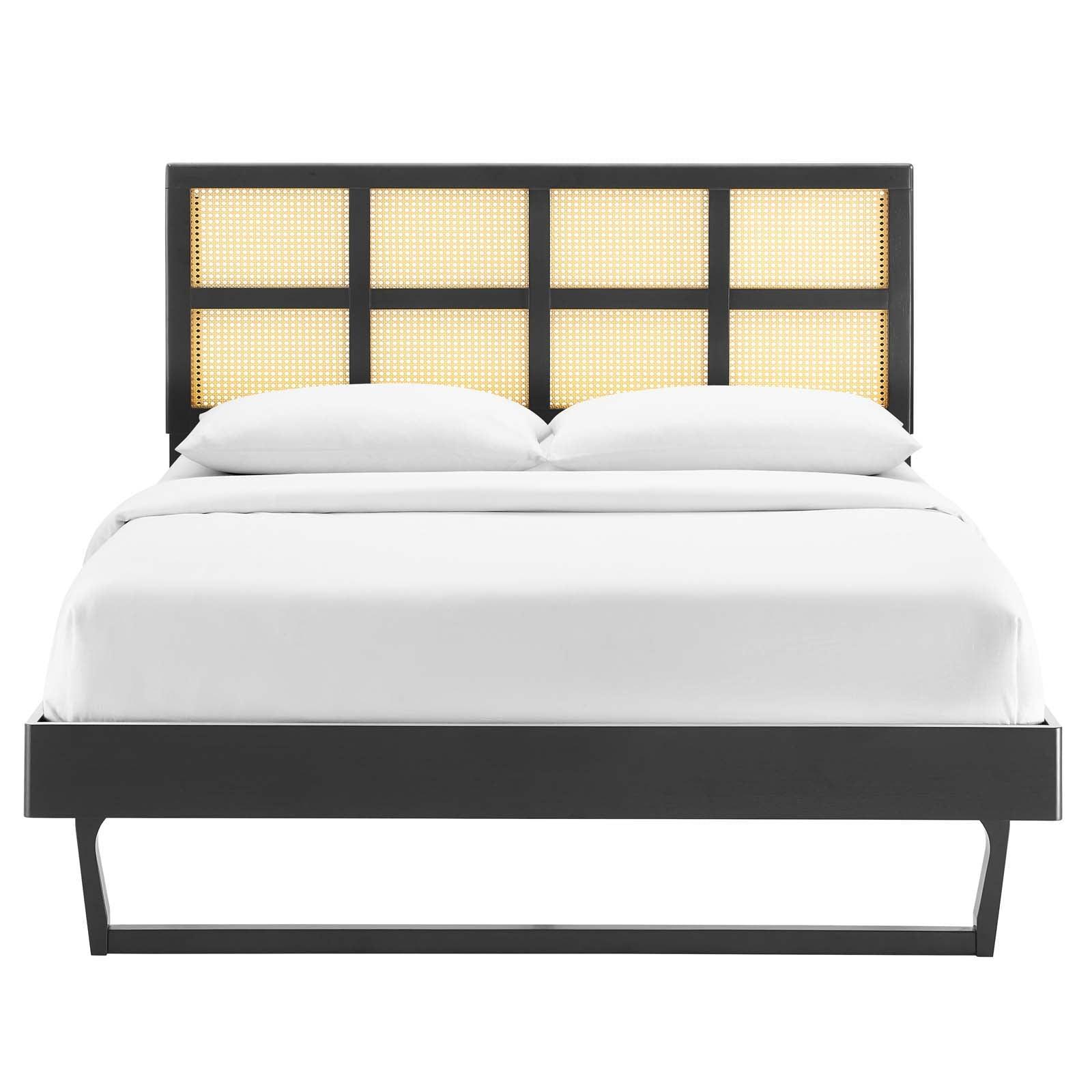 Modway Sidney Cane and Wood King Platform Bed With Angular Legs FredCo
