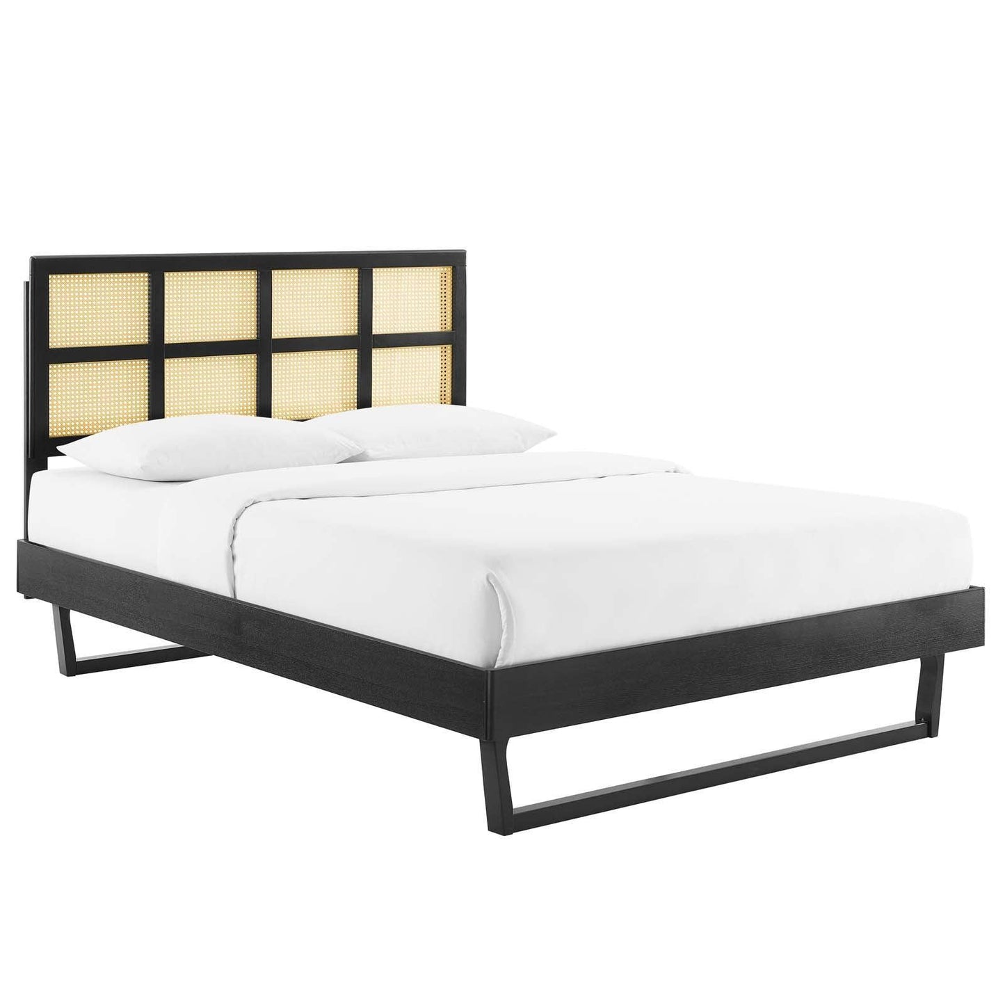 Modway Sidney Cane and Wood King Platform Bed With Angular Legs FredCo